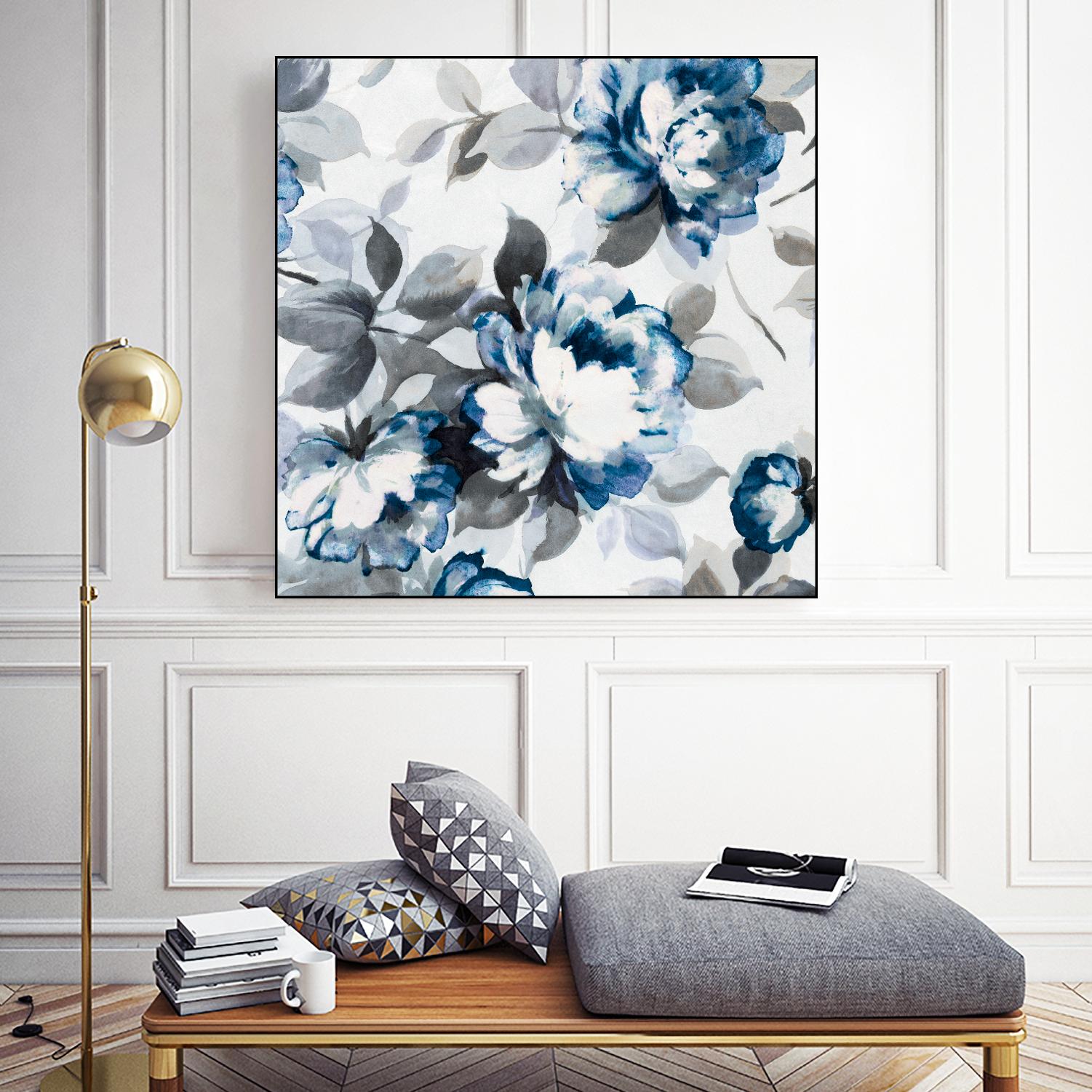 Scent of Roses Indigo II by Portfolio on GIANT ART - grey floral