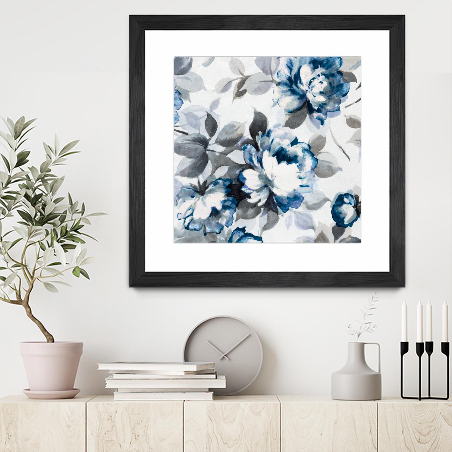 Scent of Roses Indigo II by Portfolio on GIANT ART - grey floral