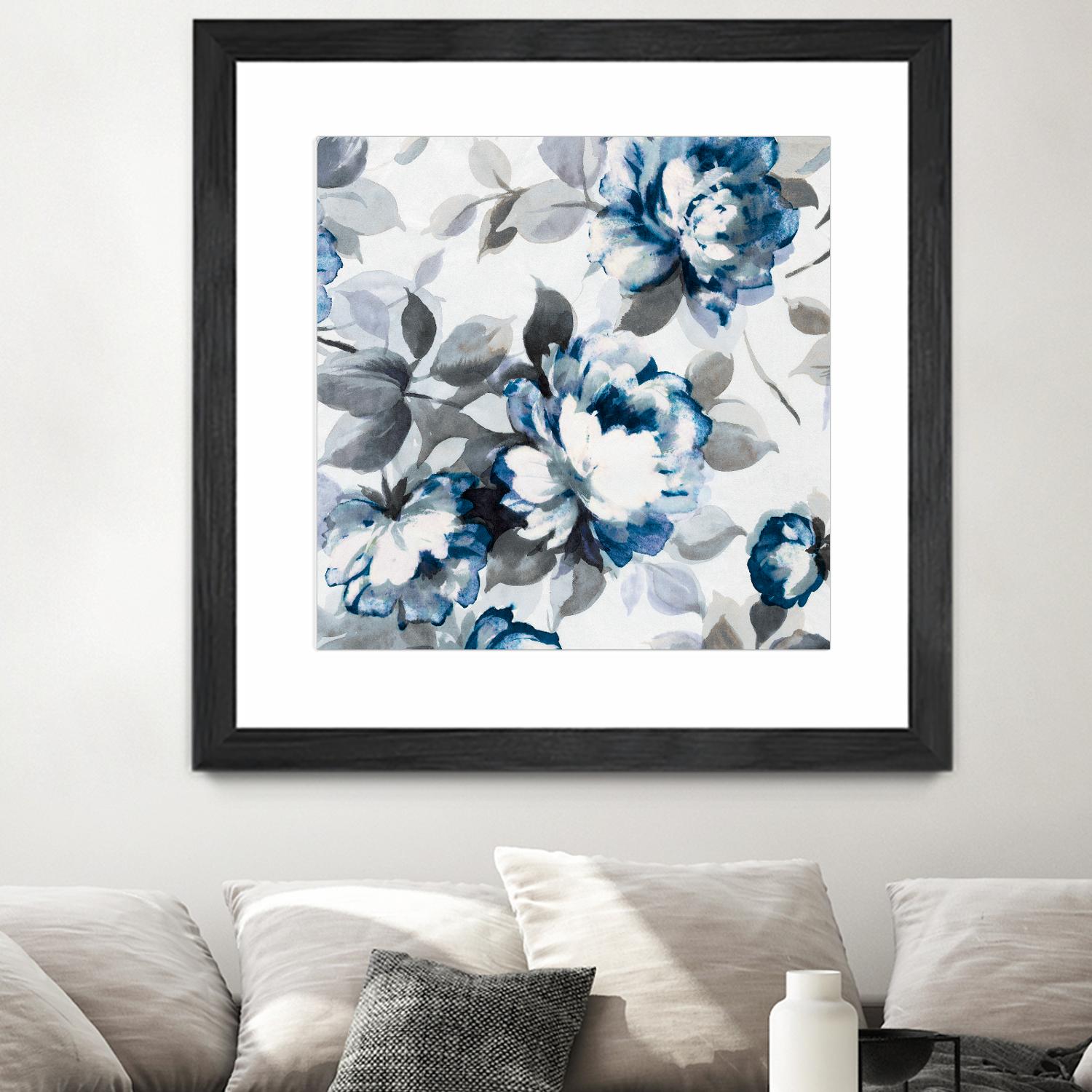 Scent of Roses Indigo II by Portfolio on GIANT ART - grey floral