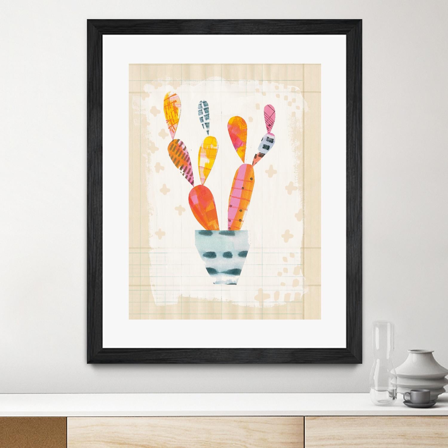 Collage Cactus II on Graph Paper by Melissa Averinos on GIANT ART - beige botany