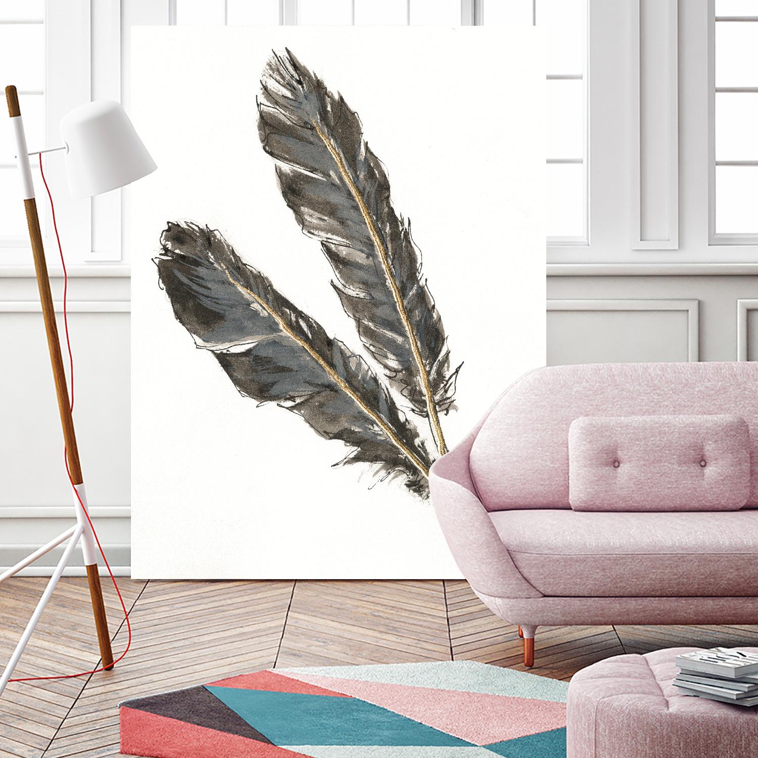 Gold Feathers III on White by Chris Paschke on GIANT ART - gold contemporary