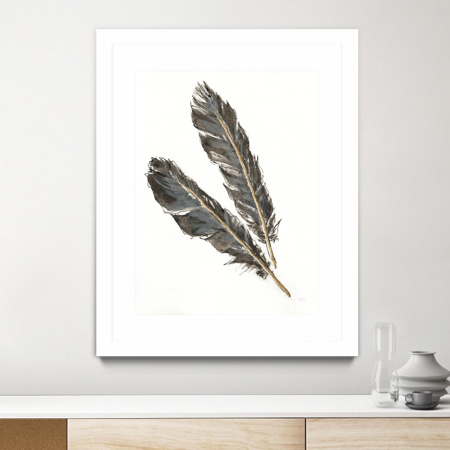 Gold Feathers III on White by Chris Paschke on GIANT ART - gold contemporary