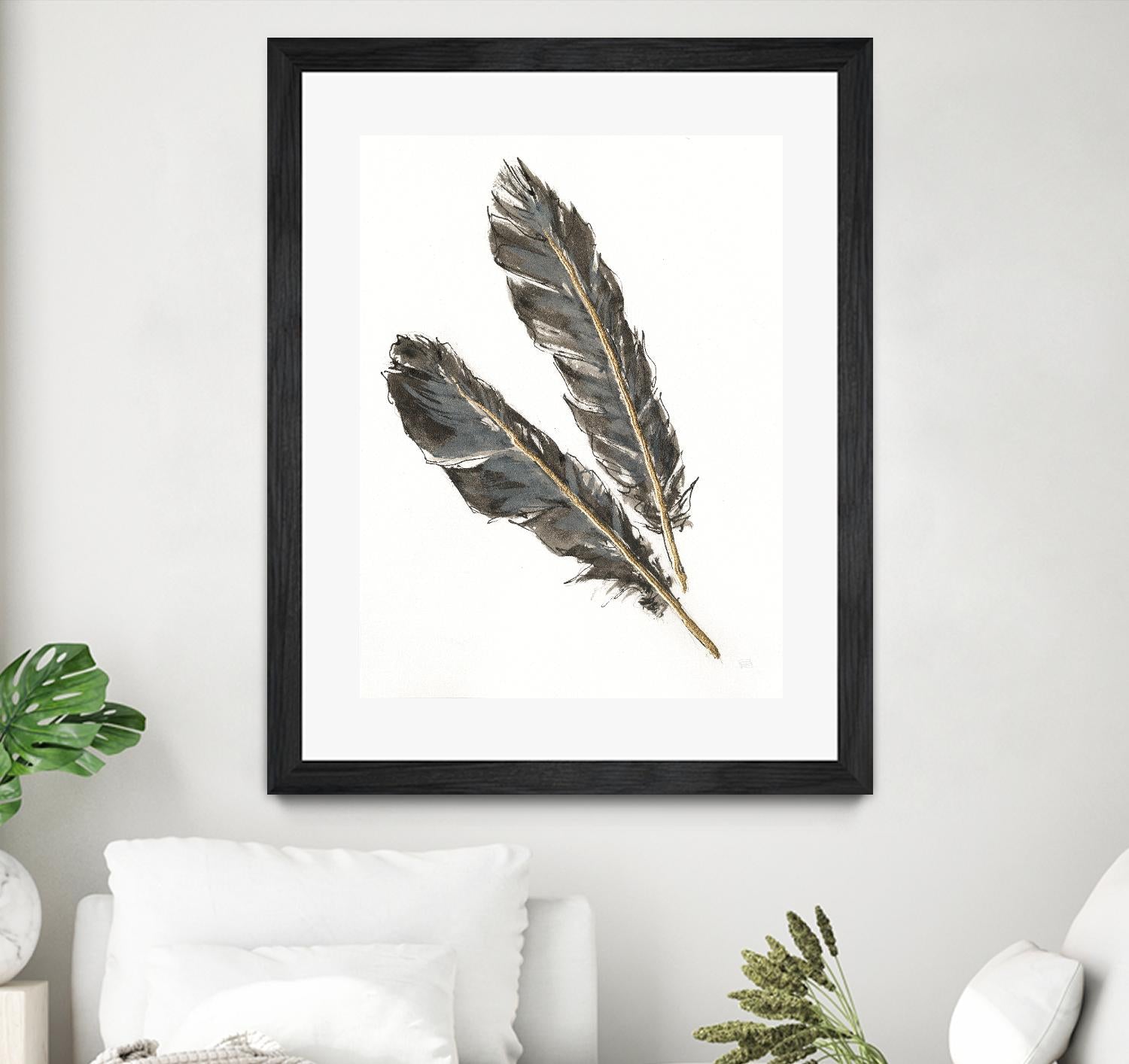 Gold Feathers III on White by Chris Paschke on GIANT ART - gold contemporary