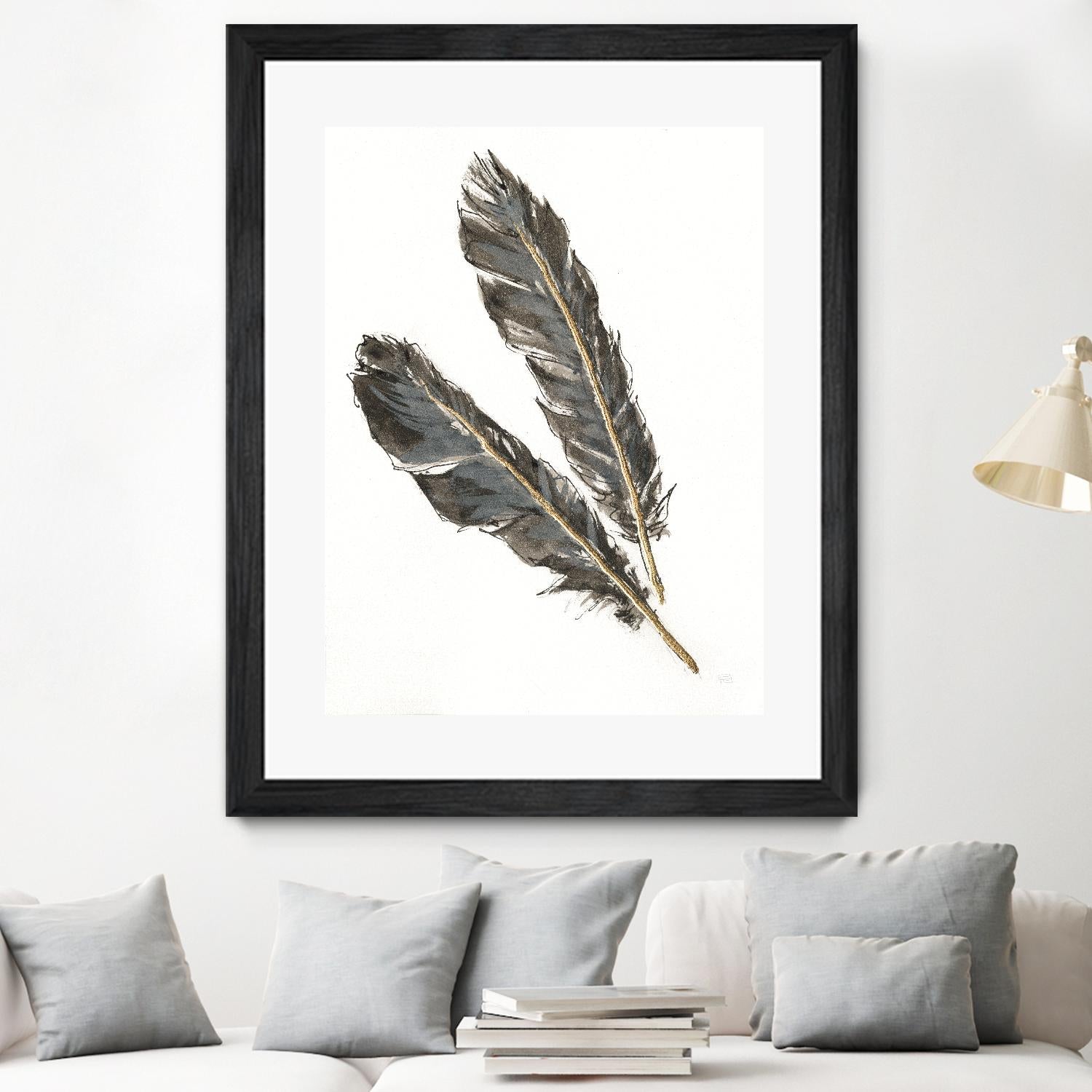 Gold Feathers III on White by Chris Paschke on GIANT ART - gold contemporary
