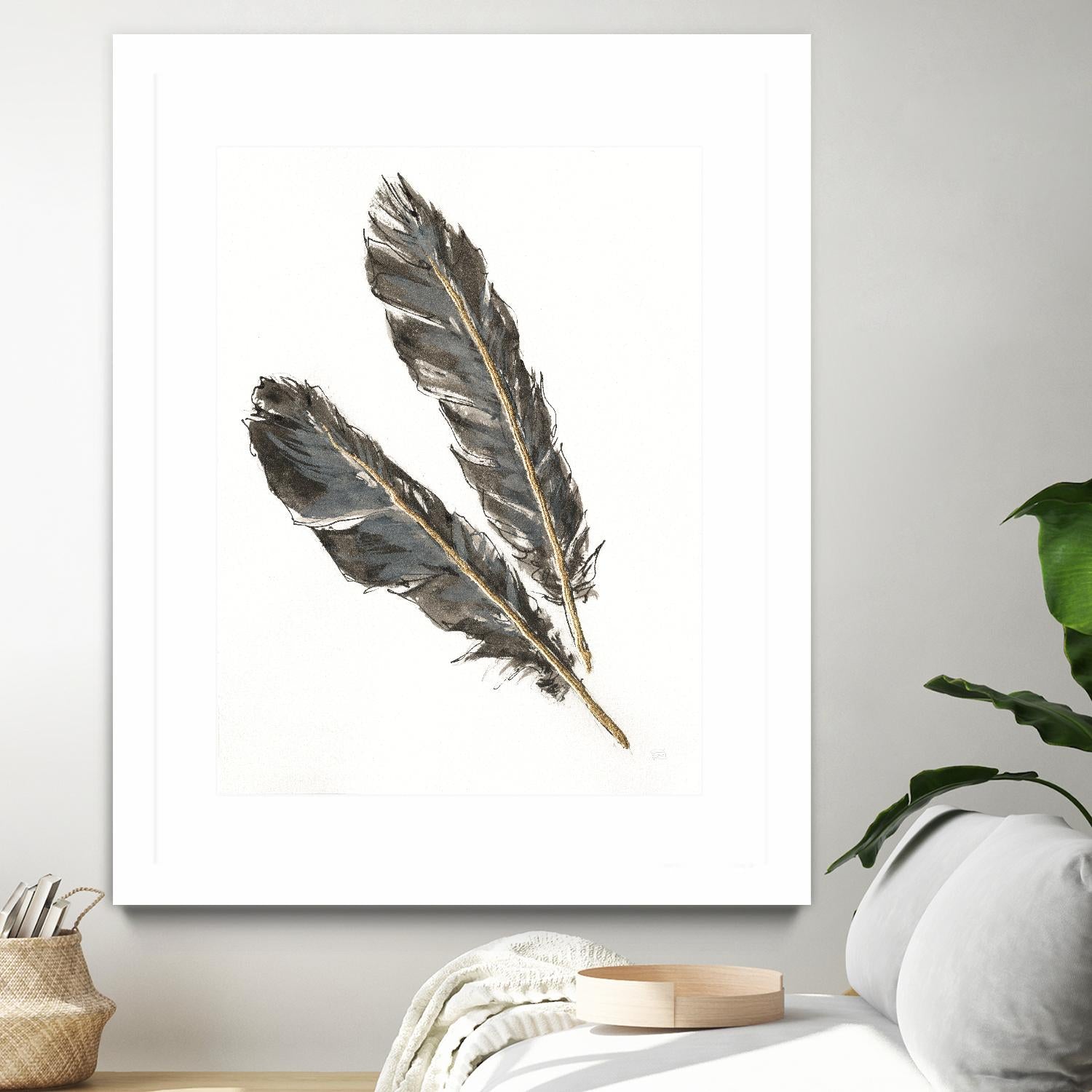 Gold Feathers III on White by Chris Paschke on GIANT ART - gold contemporary