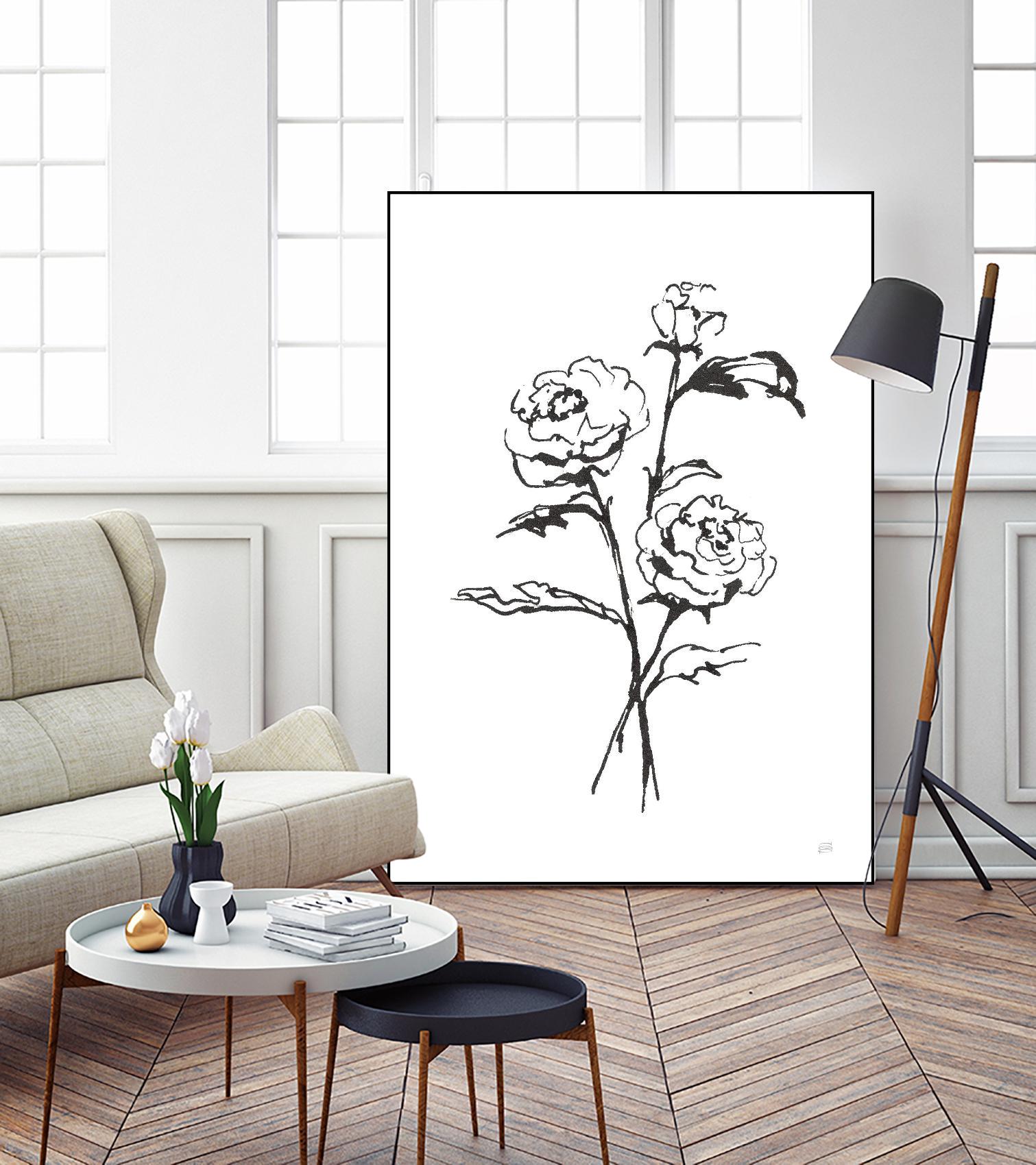Line Ranunculus I by Chris Paschke on GIANT ART - florals black