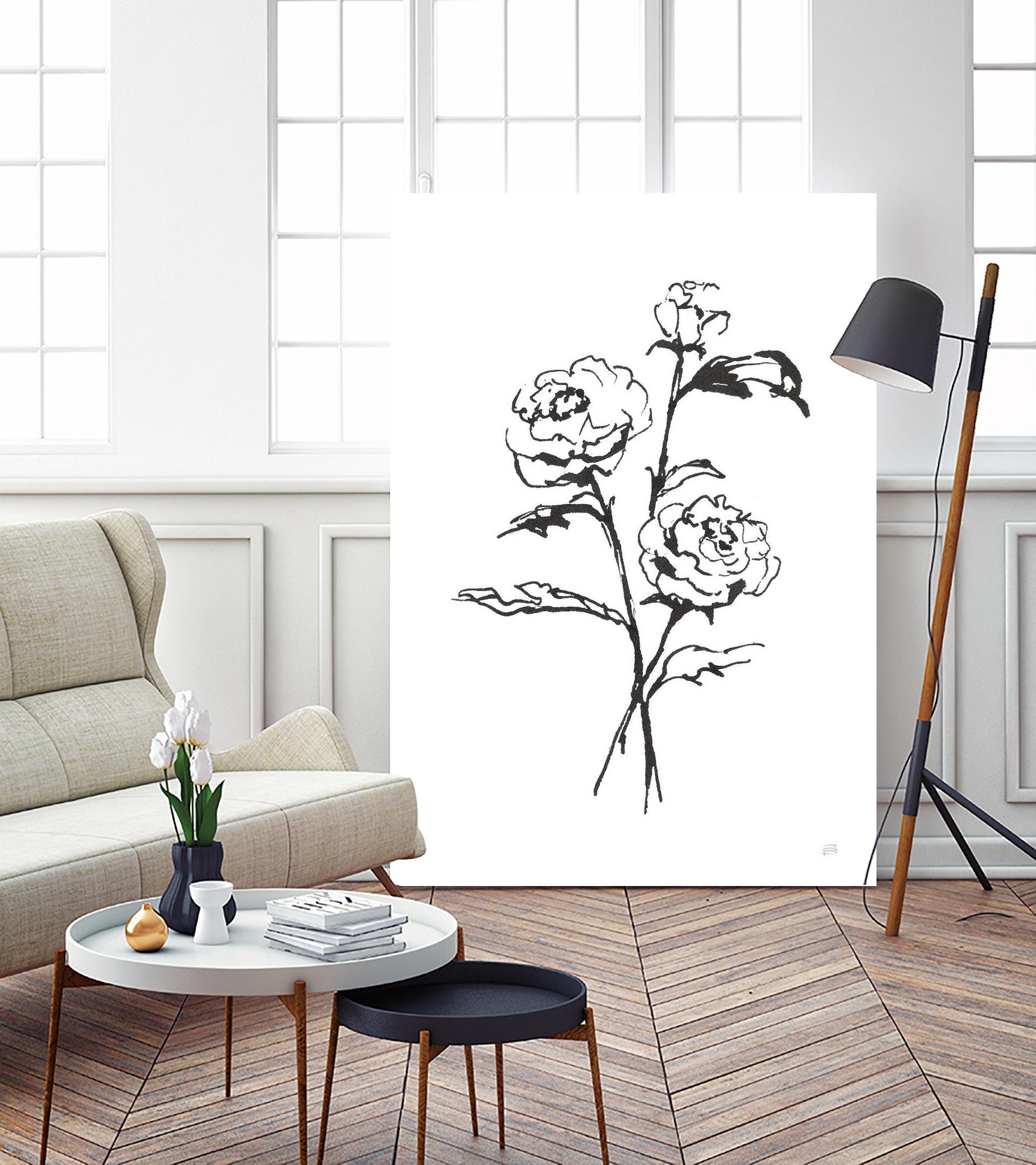 Line Ranunculus I by Chris Paschke on GIANT ART - florals black