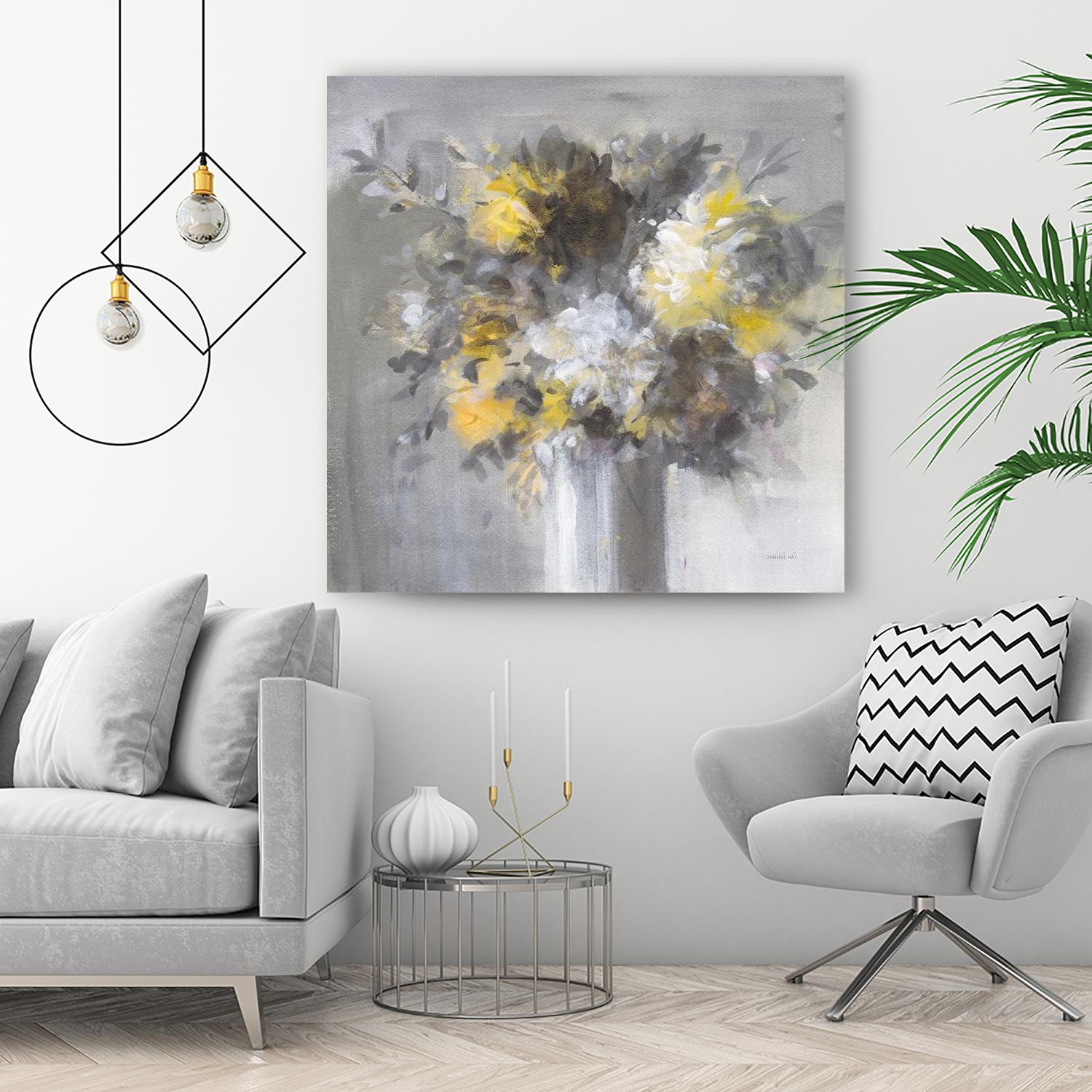 Weekend Bouquet Yellow Gray by Danhui Nai on GIANT ART - white farmhouse farmhouse