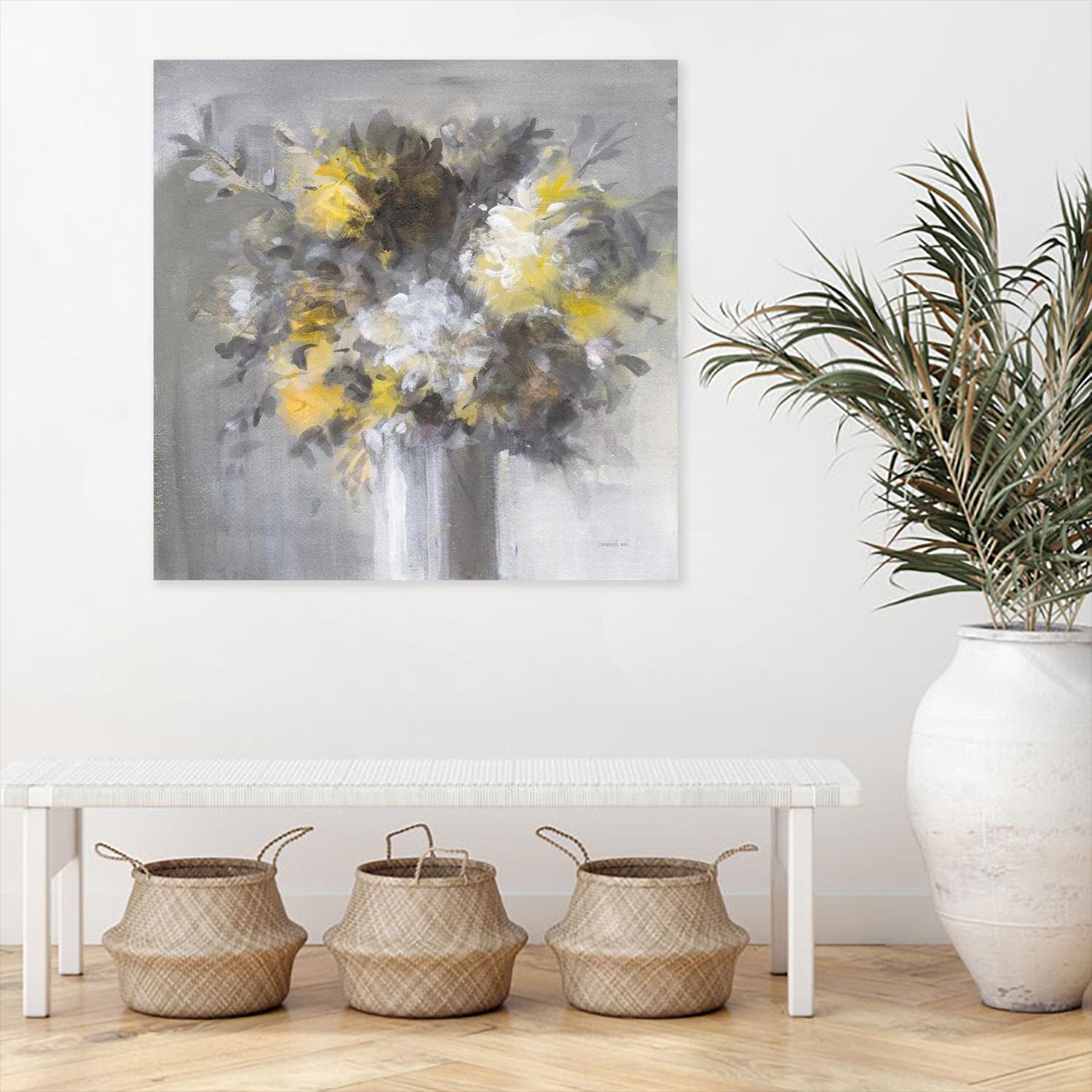 Weekend Bouquet Yellow Gray by Danhui Nai on GIANT ART - white farmhouse farmhouse