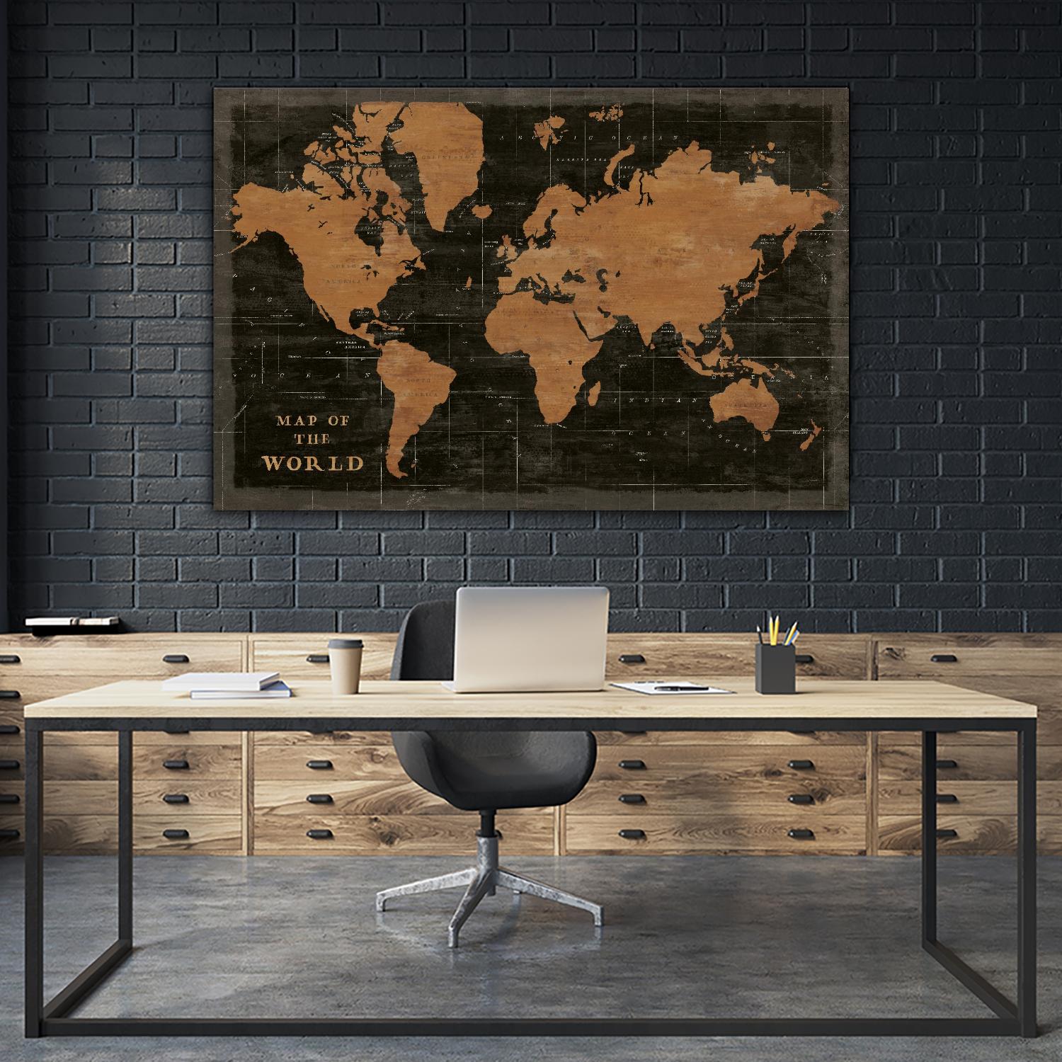 World Map Industrial by Sue Schlabach on GIANT ART - maps black
