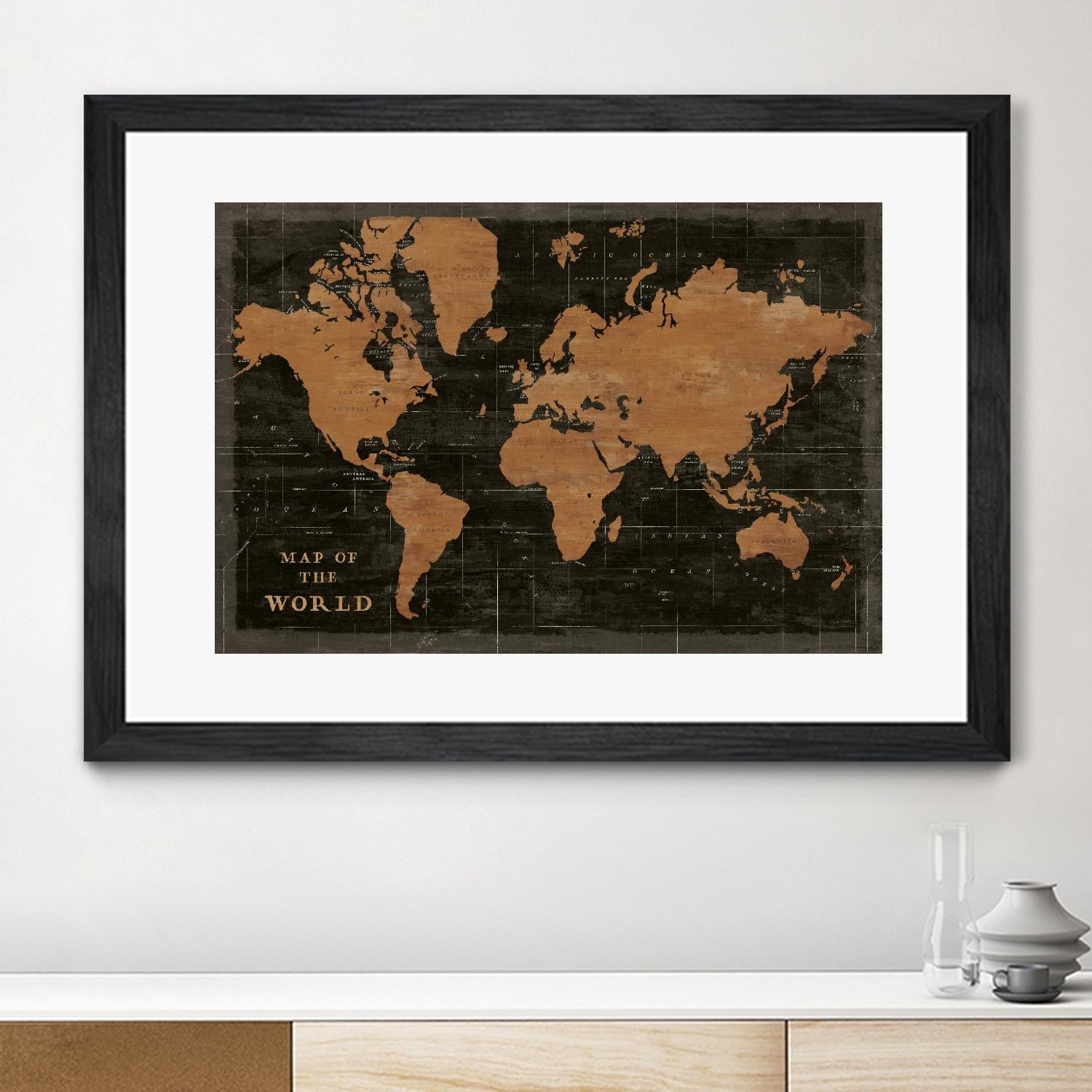 World Map Industrial by Sue Schlabach on GIANT ART - black  maps words and phrases