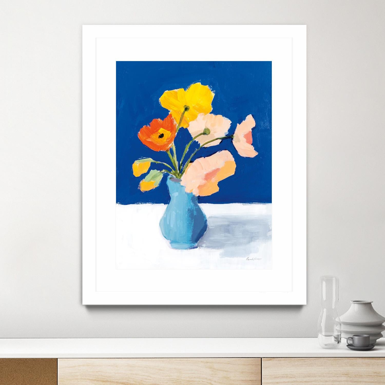 Poppies on Blue by Pamela Munger on GIANT ART - orange florals floral