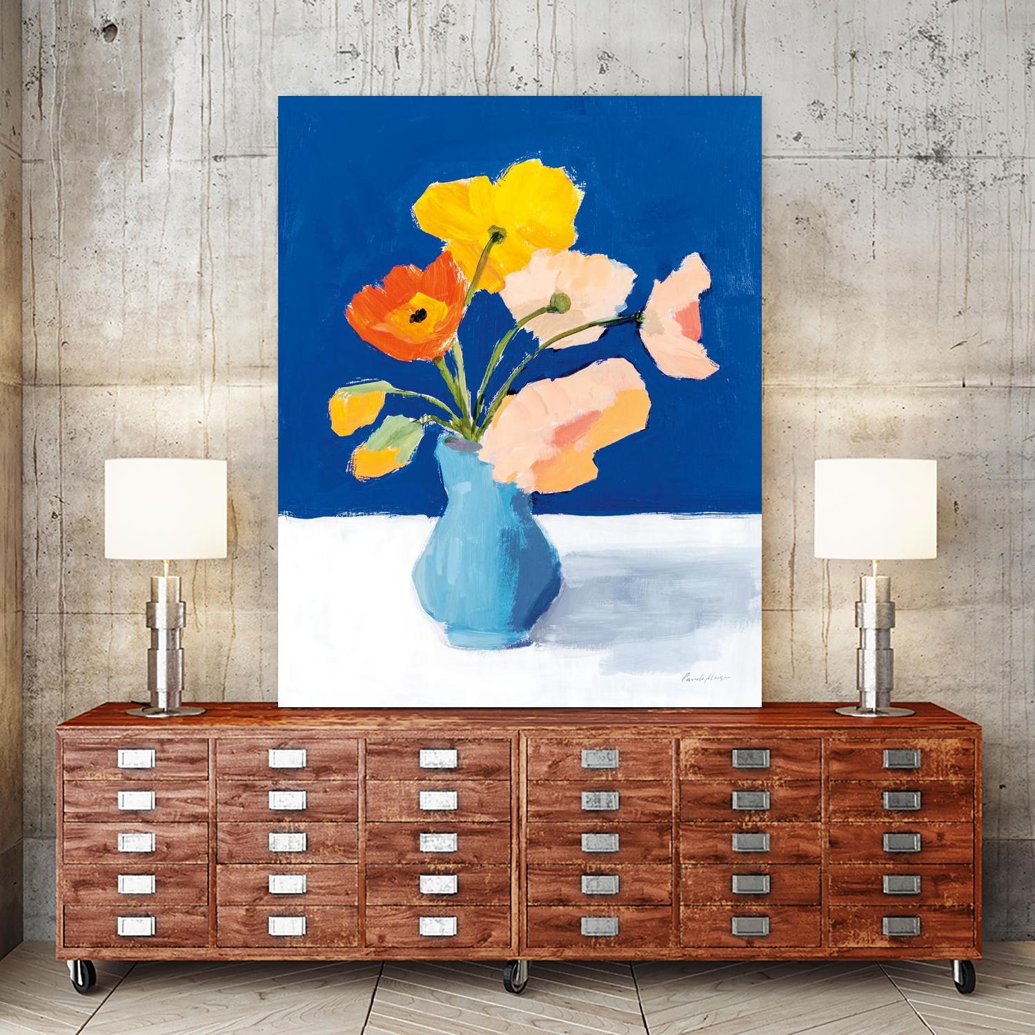 Poppies on Blue by Pamela Munger on GIANT ART - orange florals floral