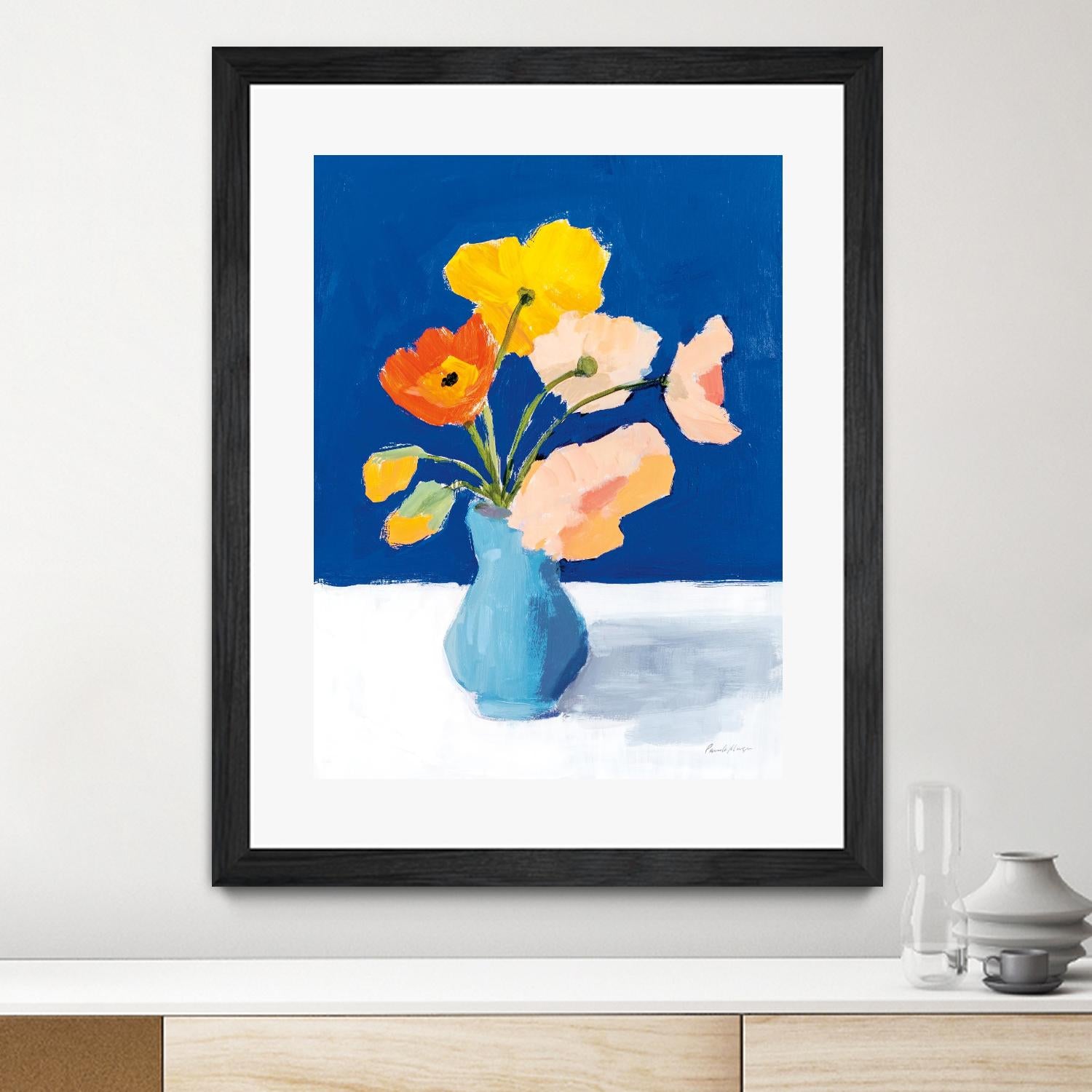 Poppies on Blue by Pamela Munger on GIANT ART - orange florals floral