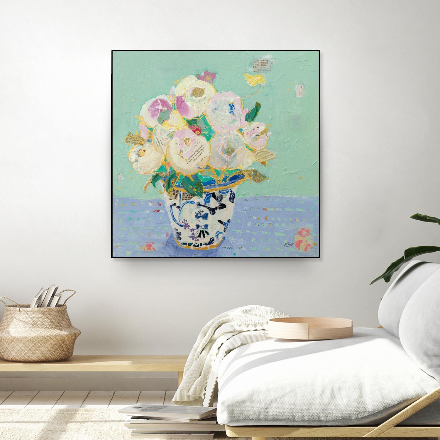Kristens Peonies by Kellie Day on GIANT ART - florals aqua