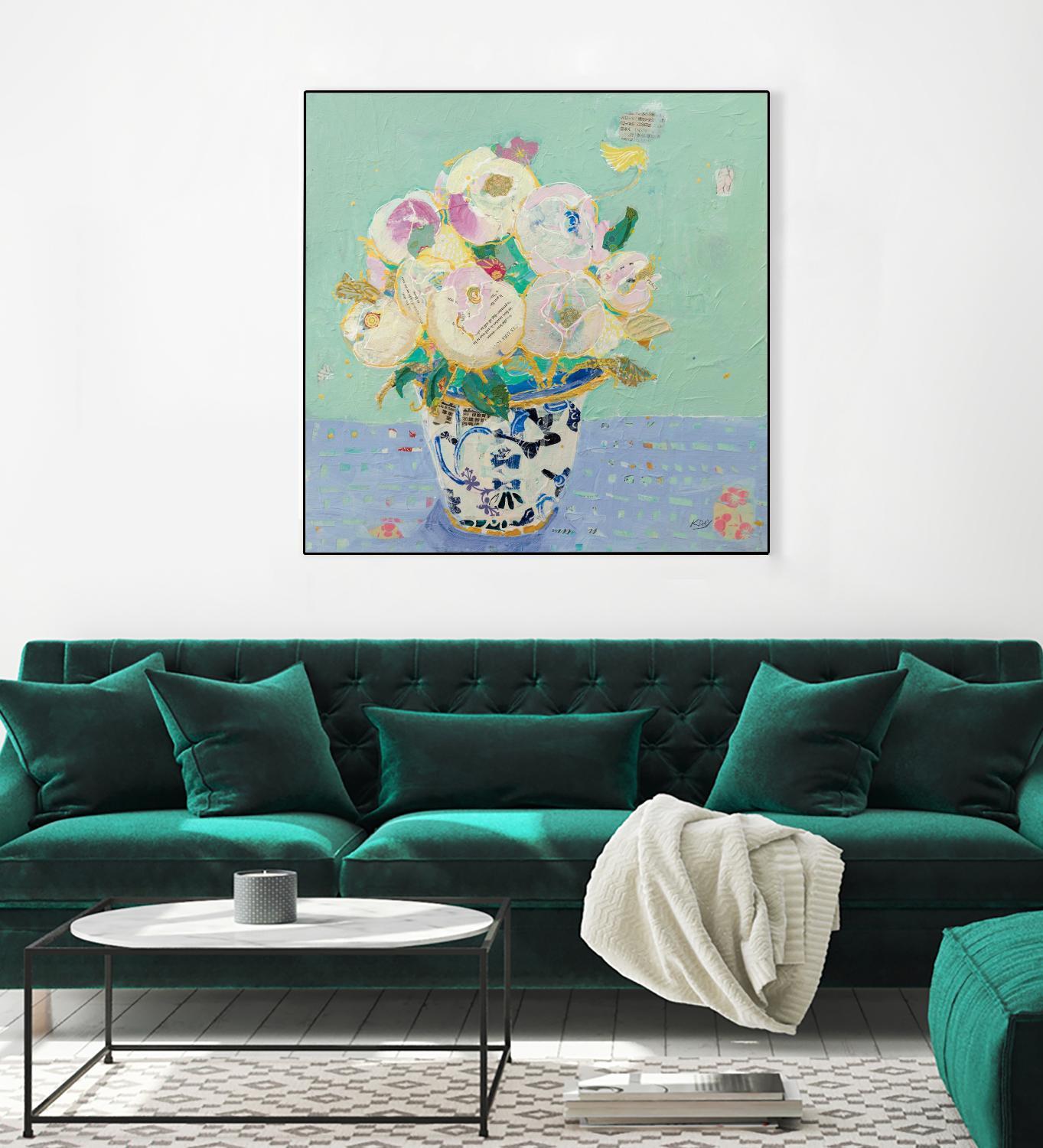 Kristens Peonies by Kellie Day on GIANT ART - florals aqua