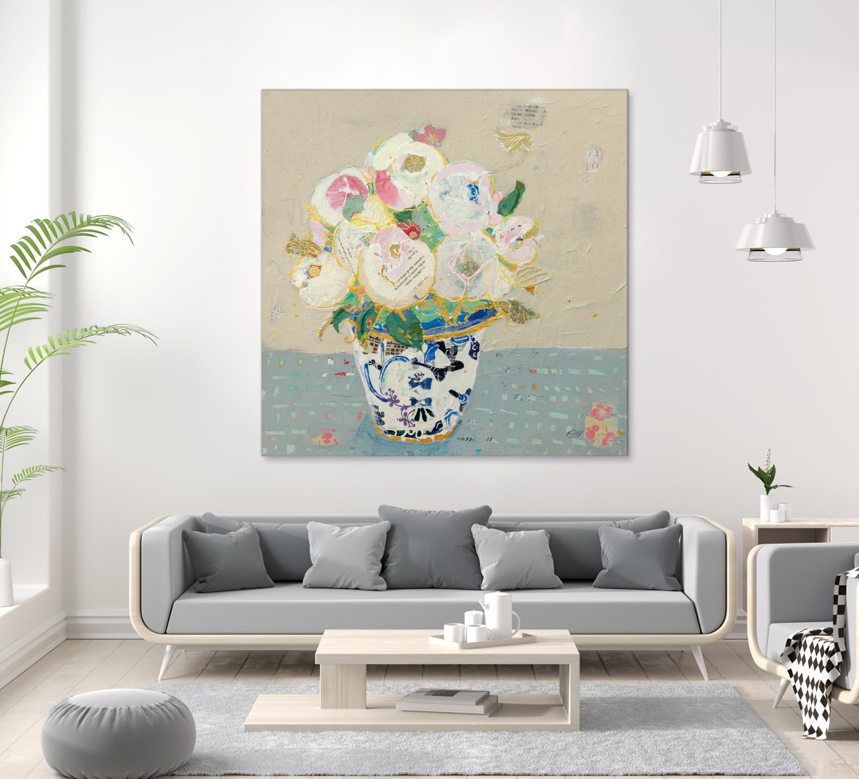 Kristens Peonies Neutral by Kellie Day on GIANT ART - florals aqua