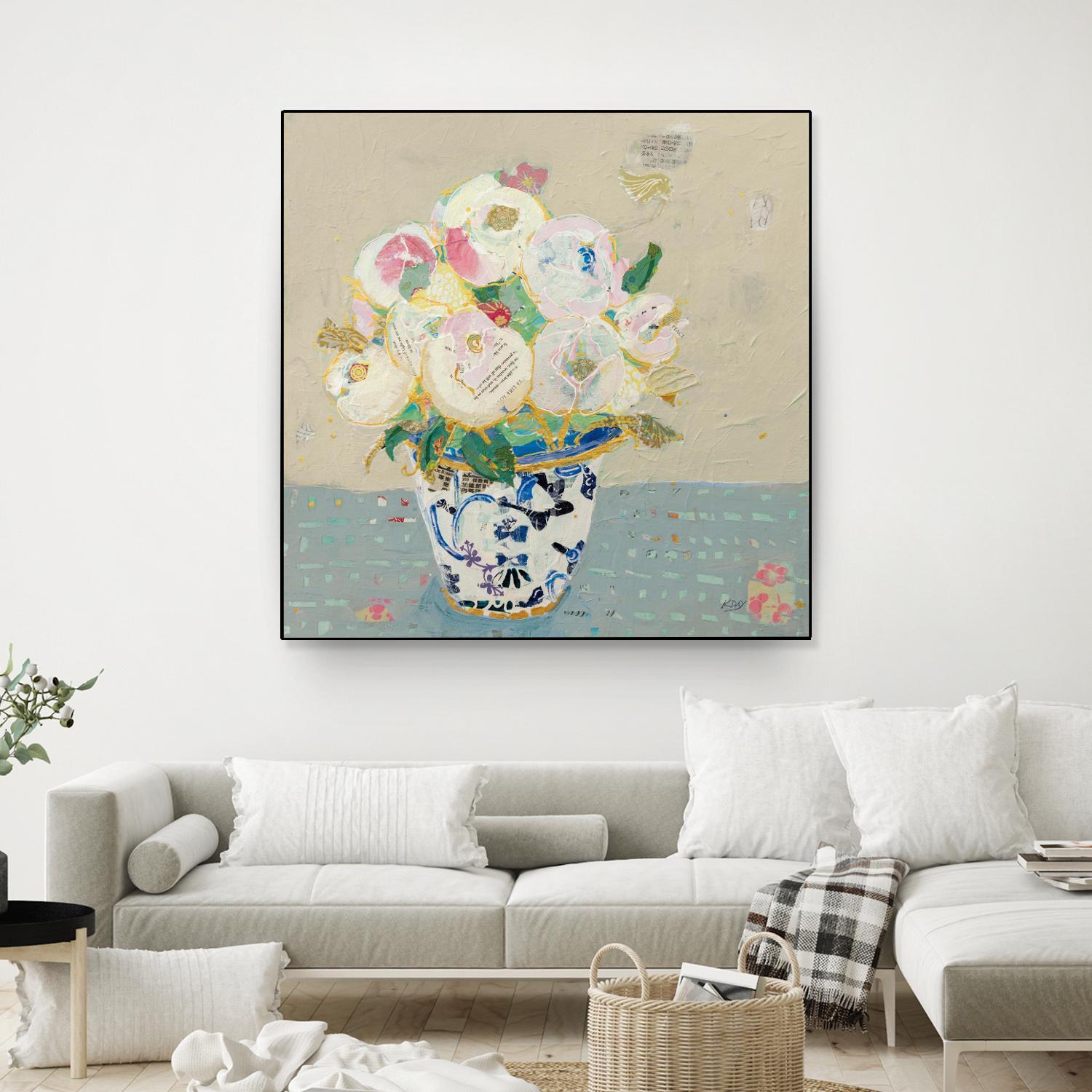 Kristens Peonies Neutral by Kellie Day on GIANT ART - florals aqua