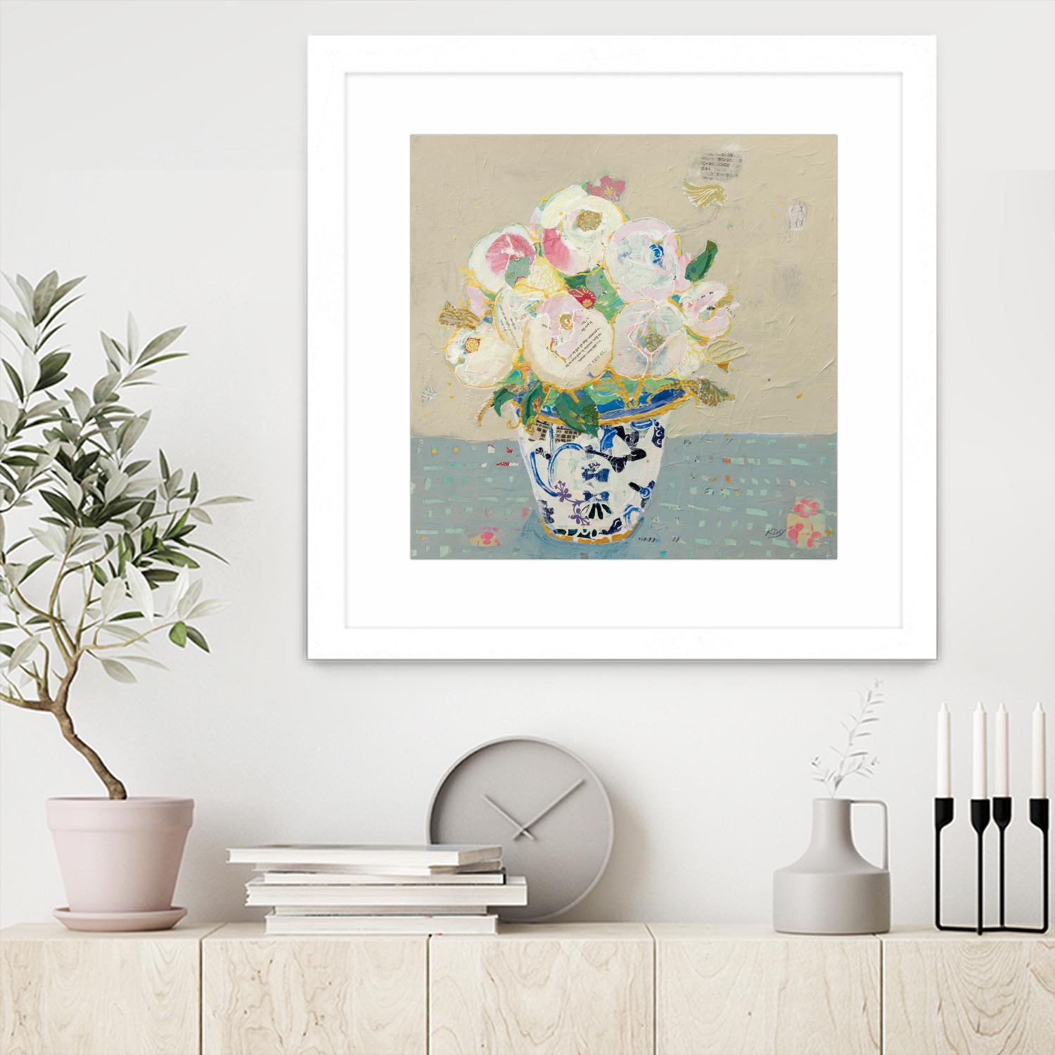 Kristens Peonies Neutral by Kellie Day on GIANT ART - florals aqua