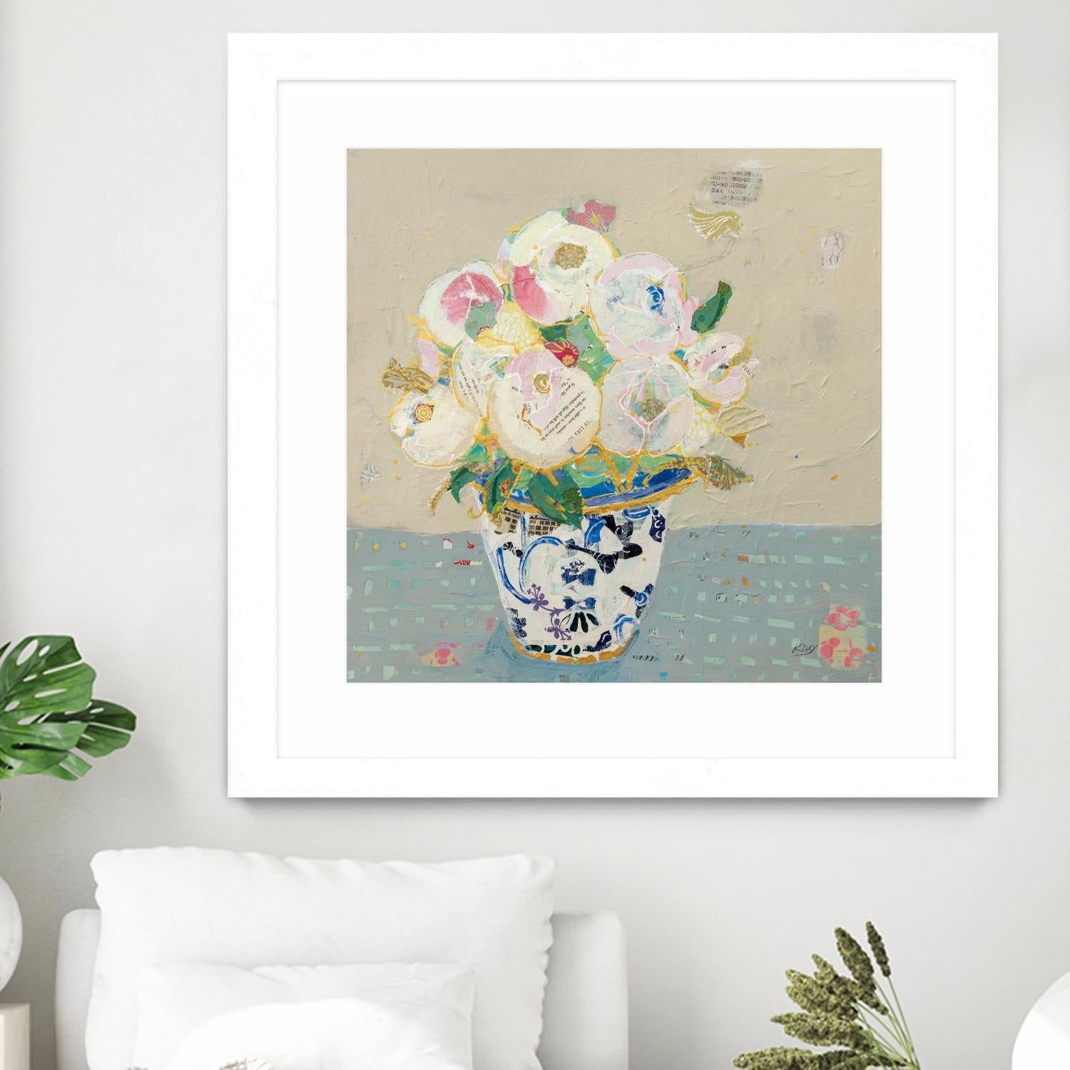 Kristens Peonies Neutral by Kellie Day on GIANT ART - florals aqua