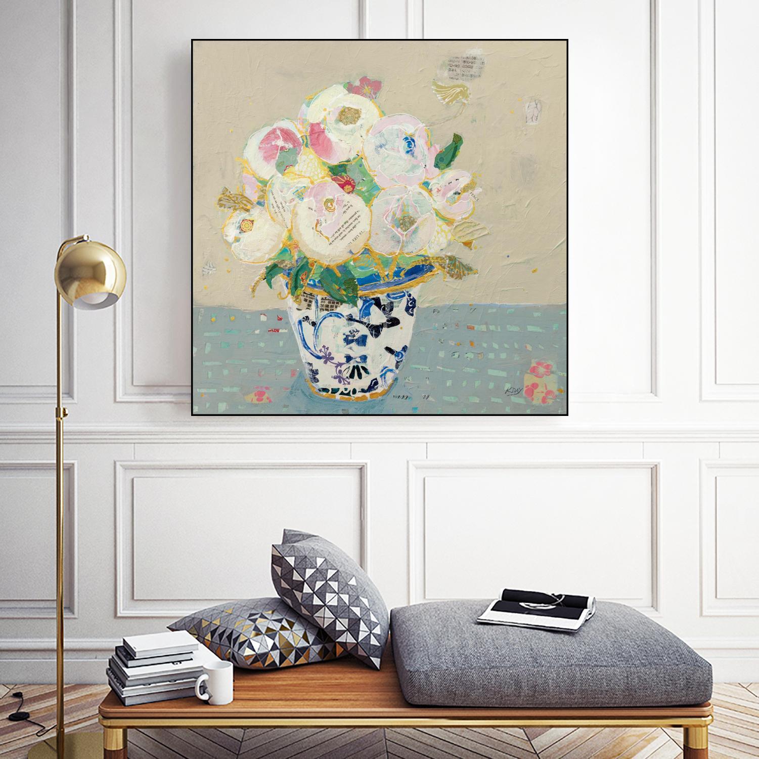 Kristens Peonies Neutral by Kellie Day on GIANT ART - florals aqua