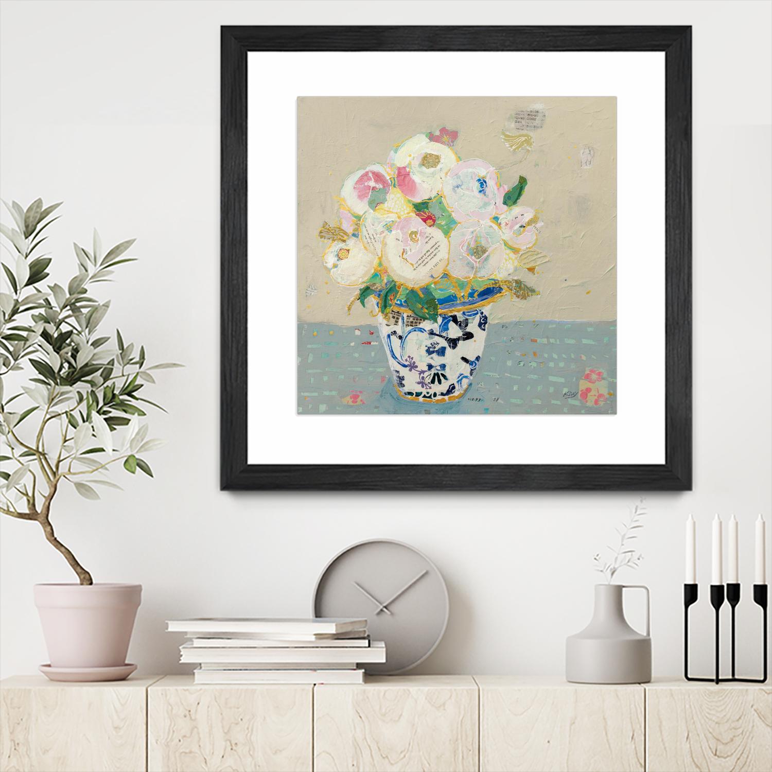 Kristens Peonies Neutral by Kellie Day on GIANT ART - florals aqua