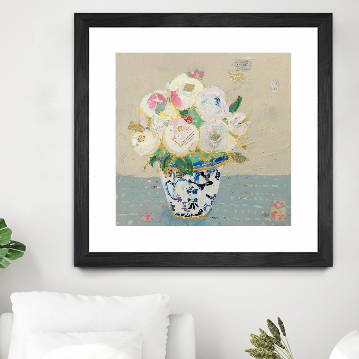 Kristens Peonies Neutral by Kellie Day on GIANT ART - florals aqua