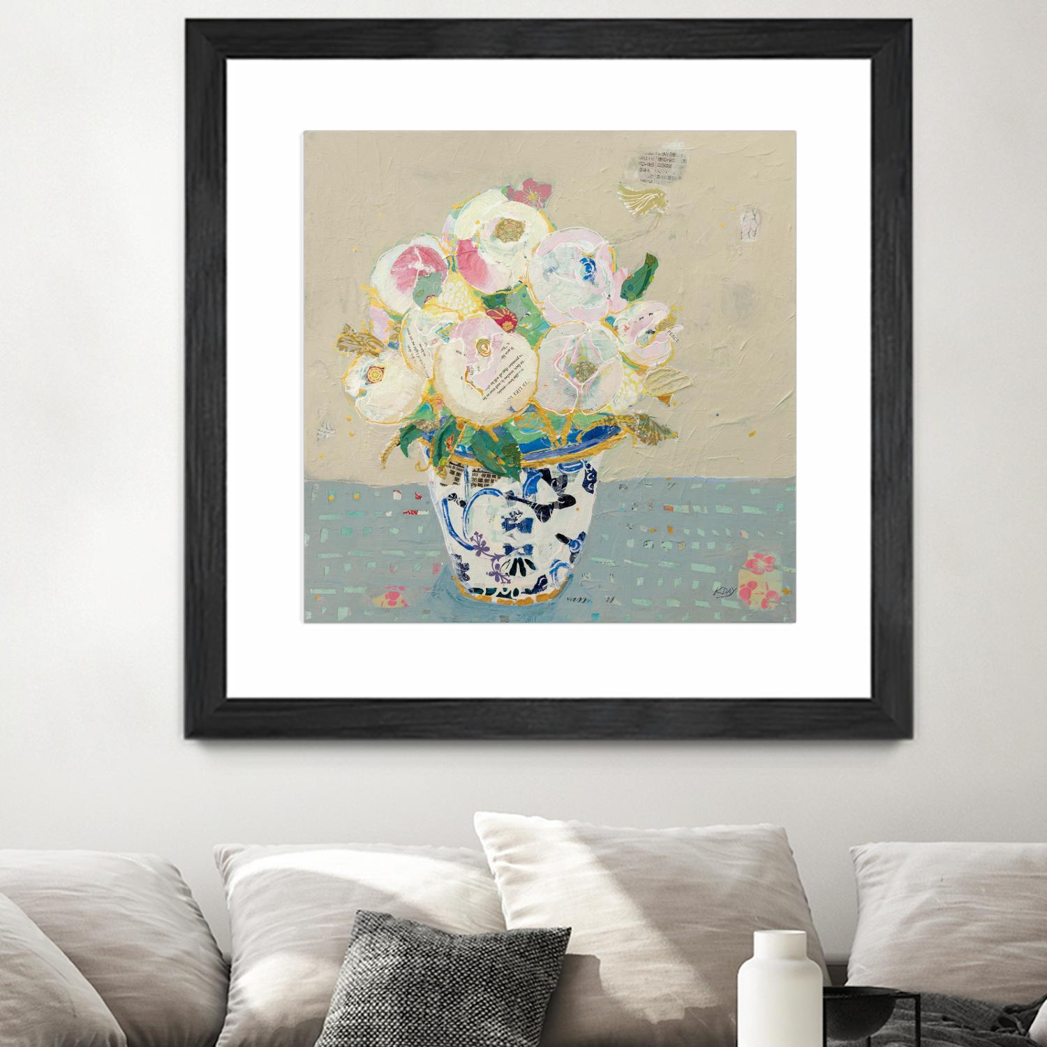 Kristens Peonies Neutral by Kellie Day on GIANT ART - florals aqua