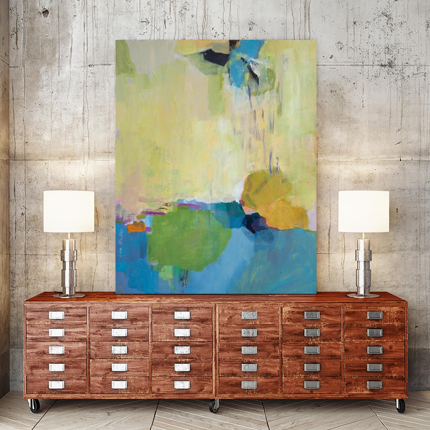 The Promise of Something by Lina Alattar on GIANT ART - blue,yellow abstracts, contemporary