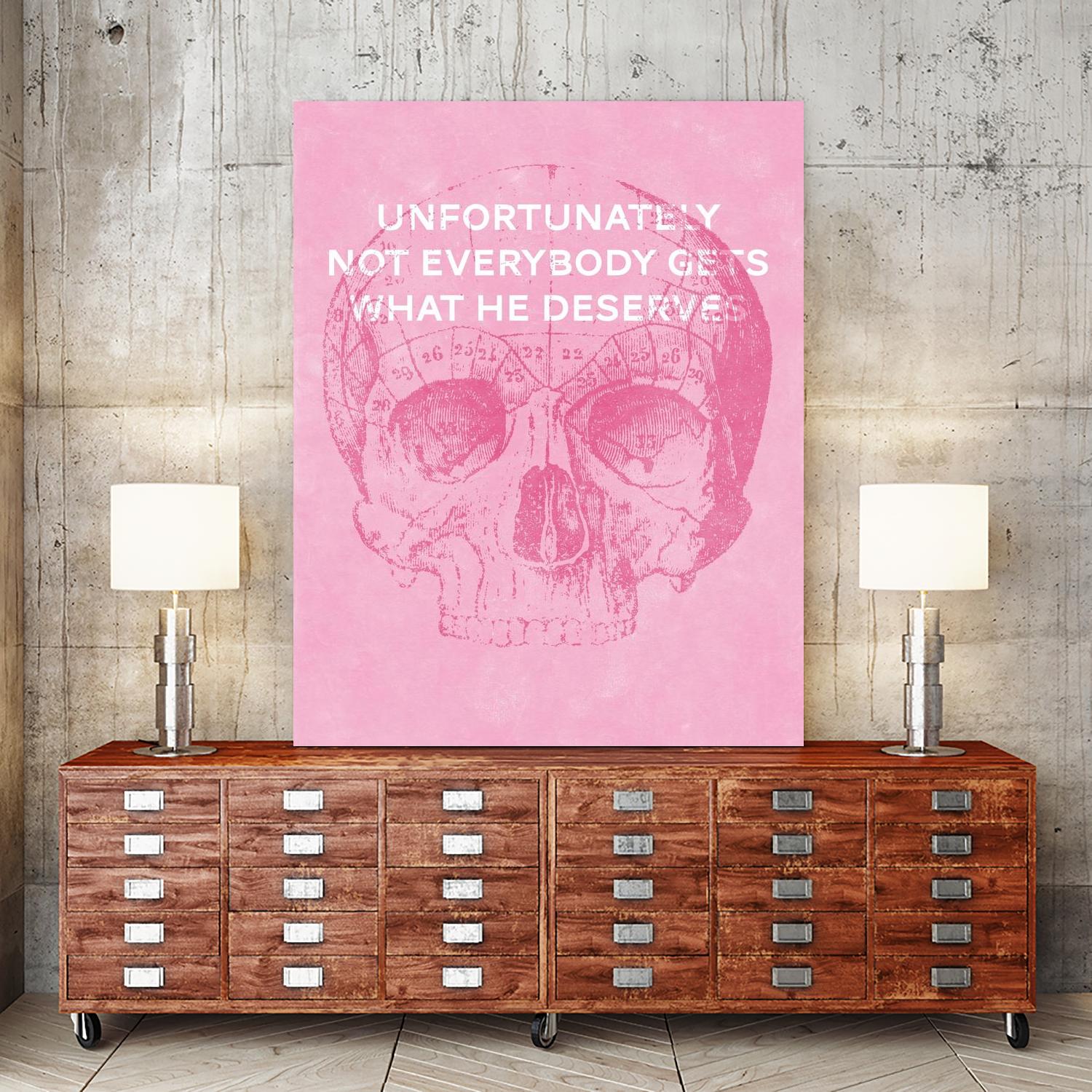 Unfortunately Not Everybody Gets What He Deserves by Hannes Beer on GIANT ART - pink inspirational, urban/pop surrealism, design/type, illustration, typography