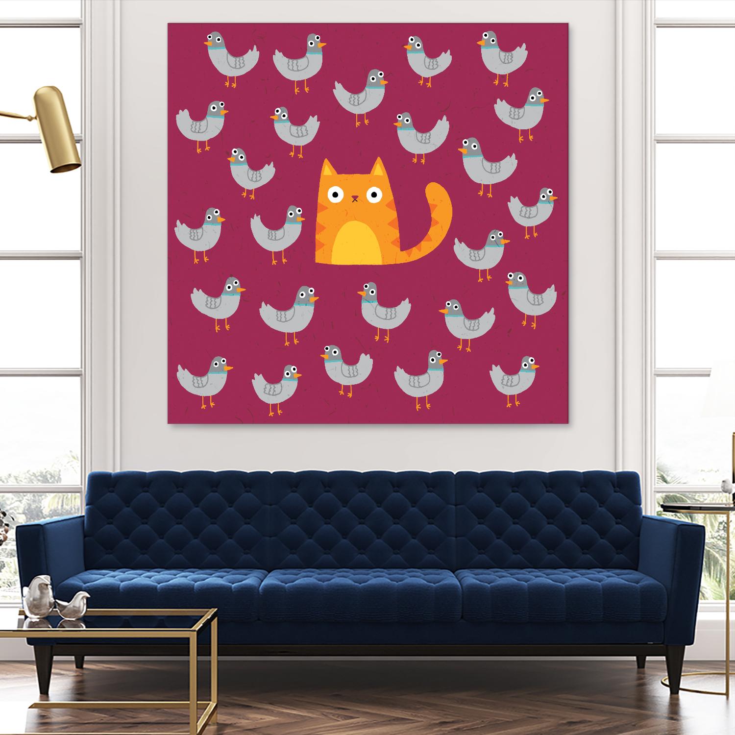 Cat amongst the Pigeons by Michael Buxton on GIANT ART - multicolor urban/pop surrealism; animals; contemporary