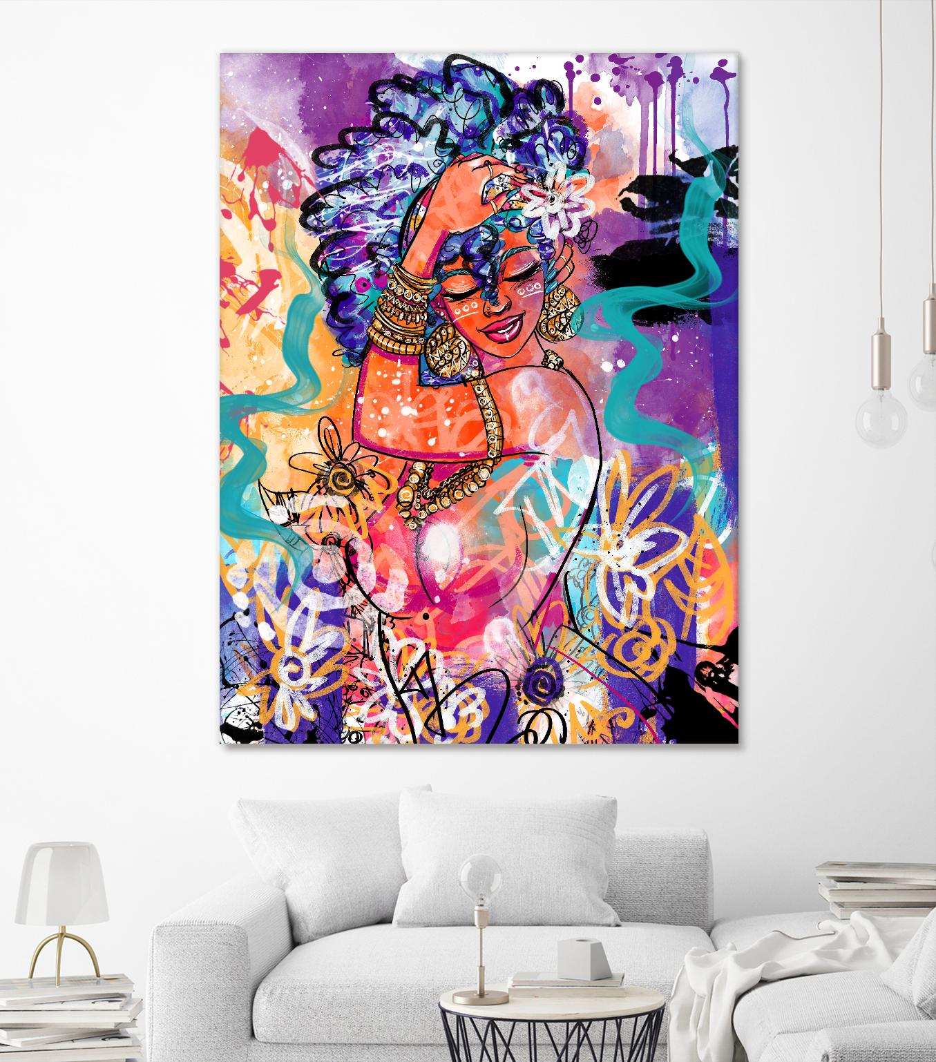 Gold Flowers by Justin Copeland on GIANT ART - multicolor ethnic; figurative; contemporary