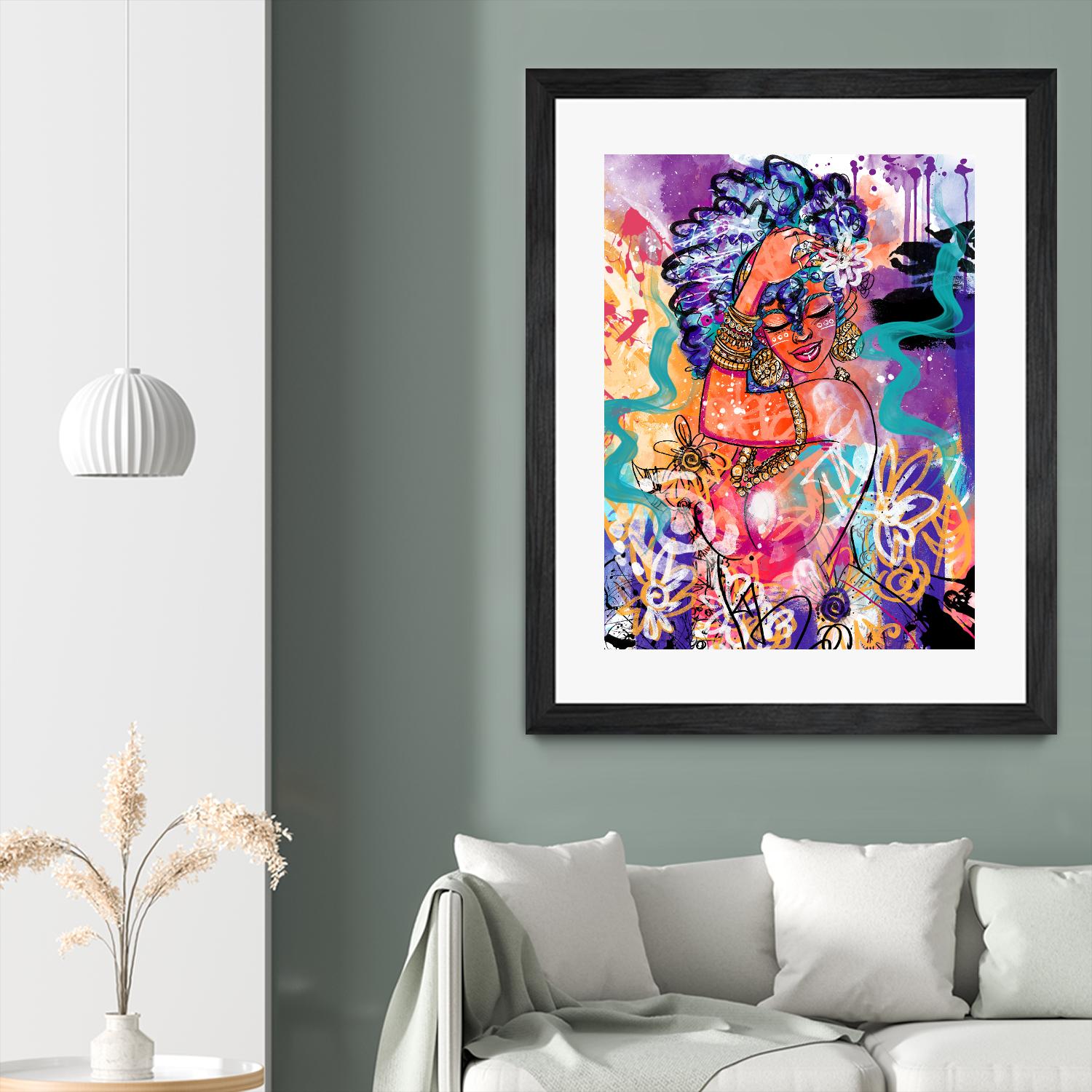 Gold Flowers by Justin Copeland on GIANT ART - multicolor ethnic; figurative; contemporary