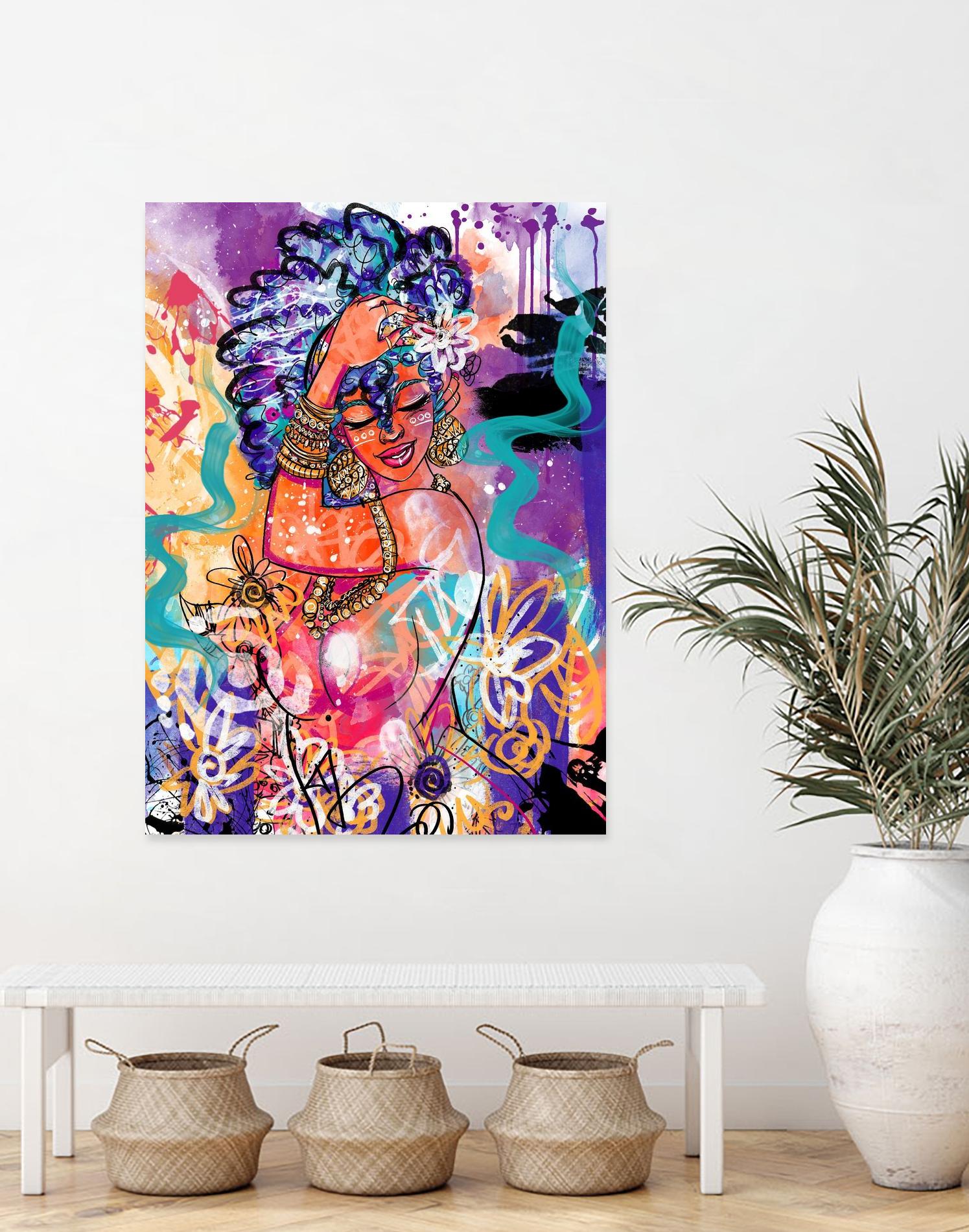 Gold Flowers by Justin Copeland on GIANT ART - multicolor ethnic; figurative; contemporary