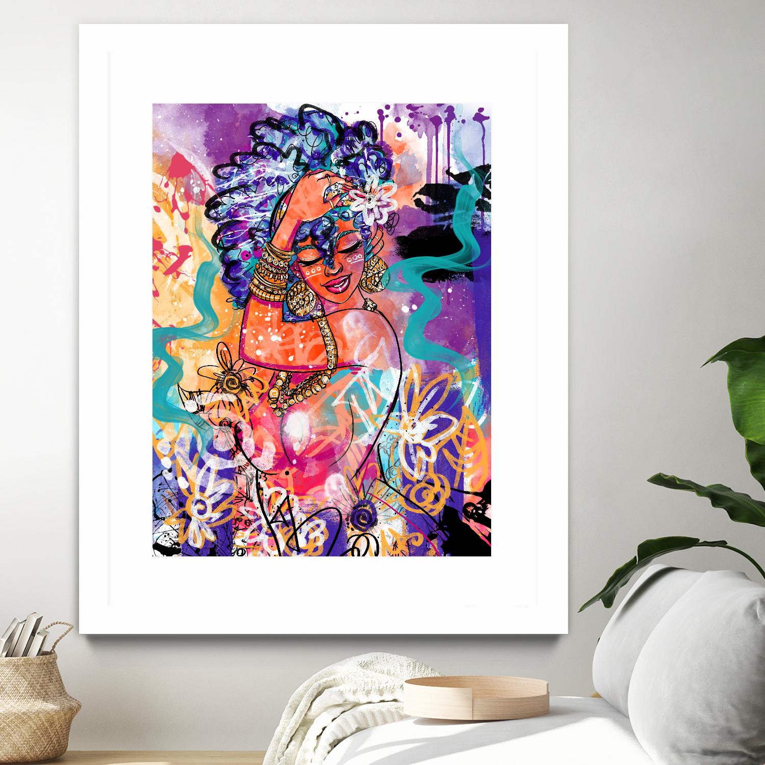 Gold Flowers by Justin Copeland on GIANT ART - multicolor ethnic; figurative; contemporary