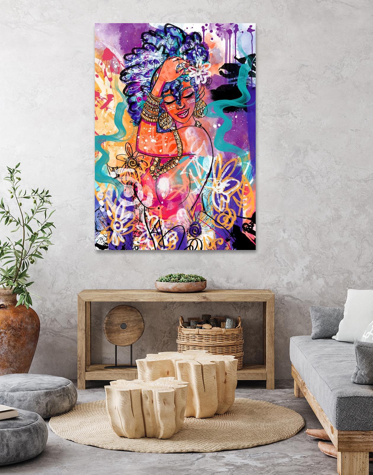 Gold Flowers by Justin Copeland on GIANT ART - multicolor ethnic; figurative; contemporary