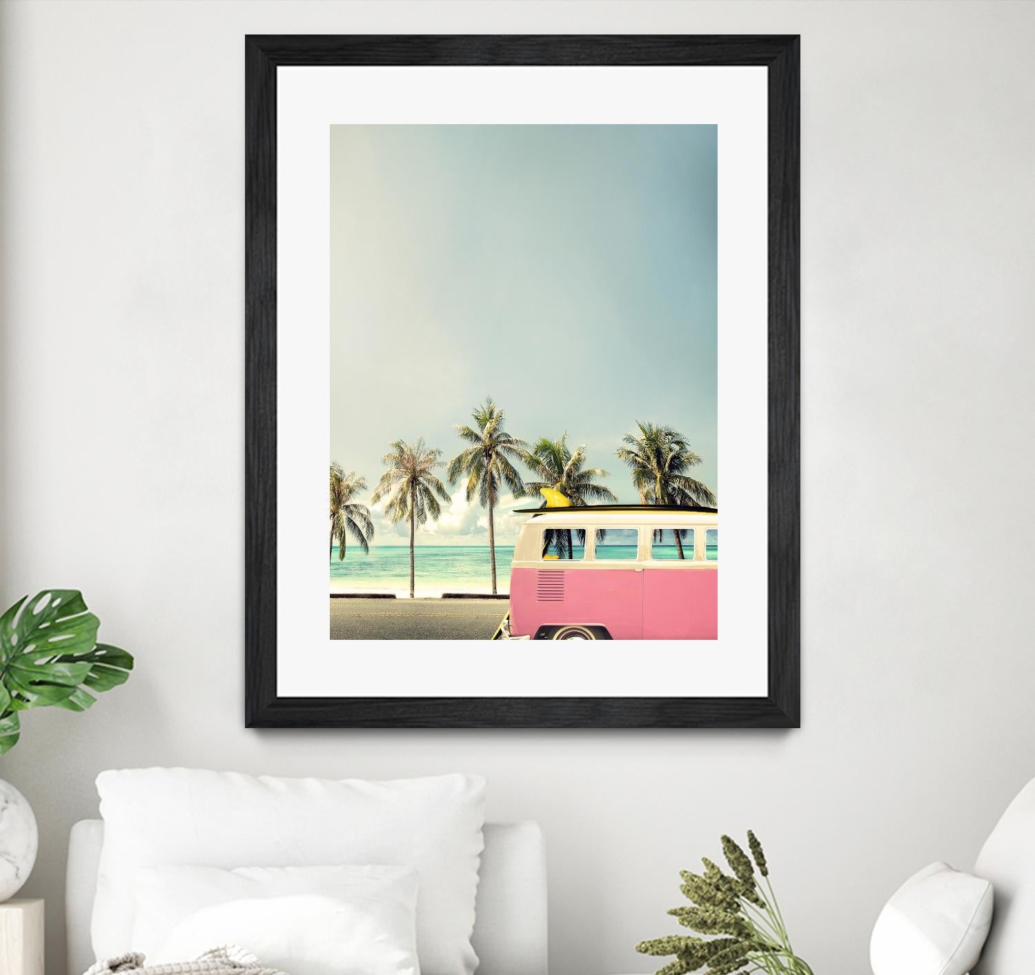 Surf Bus Pink by Design Fabrikken on GIANT ART - multi coastal, landscapes, photography, beaches, cars, ocean, palm trees, surfing, tropical, transportation