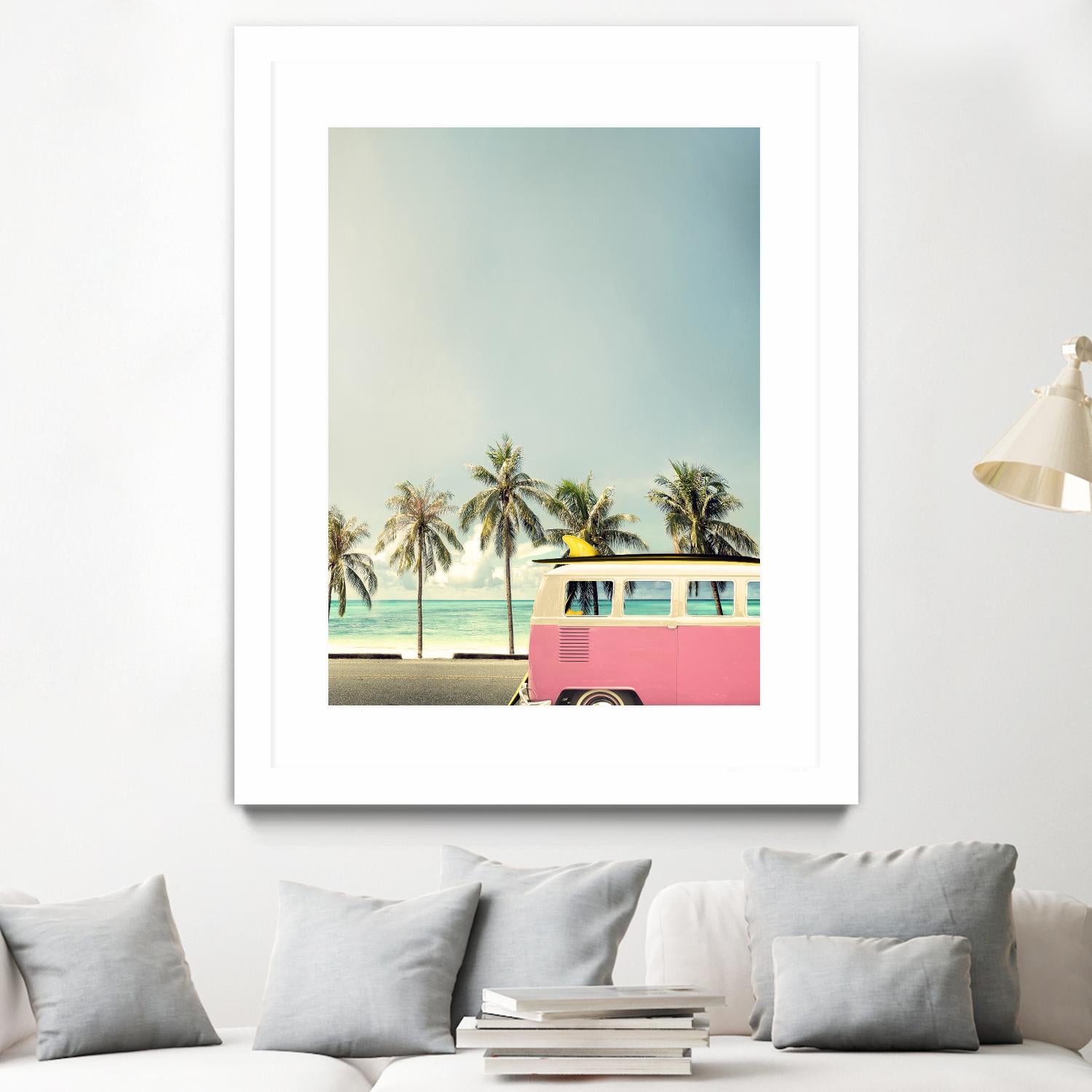 Surf Bus Pink by Design Fabrikken on GIANT ART - multi coastal, landscapes, photography, beaches, cars, ocean, palm trees, surfing, tropical, transportation
