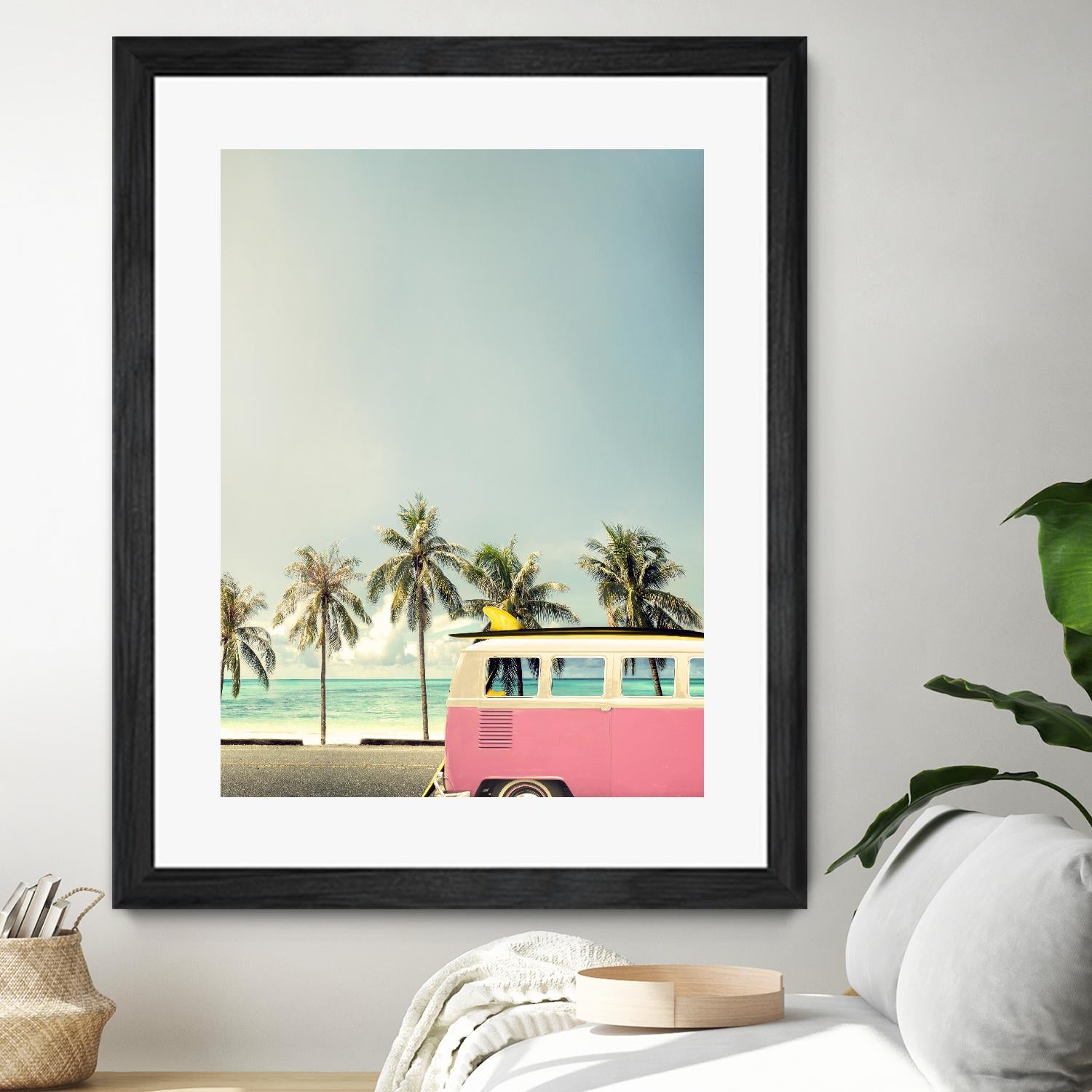 Surf Bus Pink by Design Fabrikken on GIANT ART - multi coastal, landscapes, photography, beaches, cars, ocean, palm trees, surfing, tropical, transportation