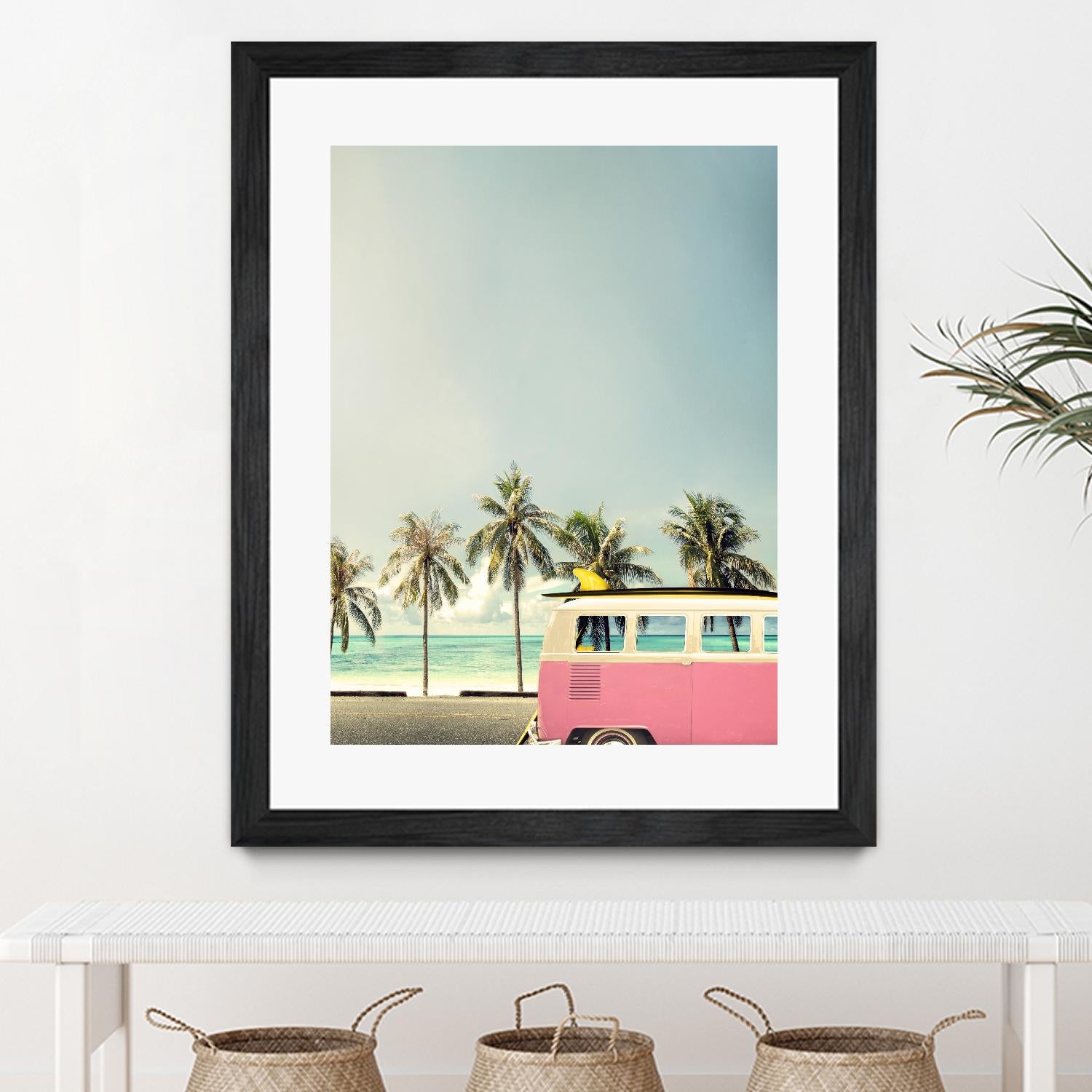 Surf Bus Pink by Design Fabrikken on GIANT ART - multi coastal, landscapes, photography, beaches, cars, ocean, palm trees, surfing, tropical, transportation
