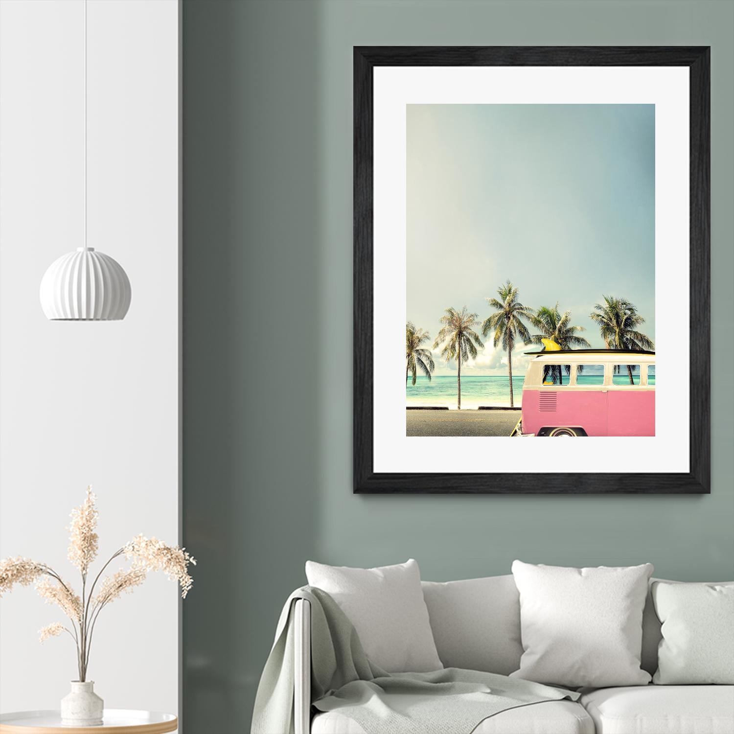 Surf Bus Pink by Design Fabrikken on GIANT ART - multi coastal, landscapes, photography, beaches, cars, ocean, palm trees, surfing, tropical, transportation