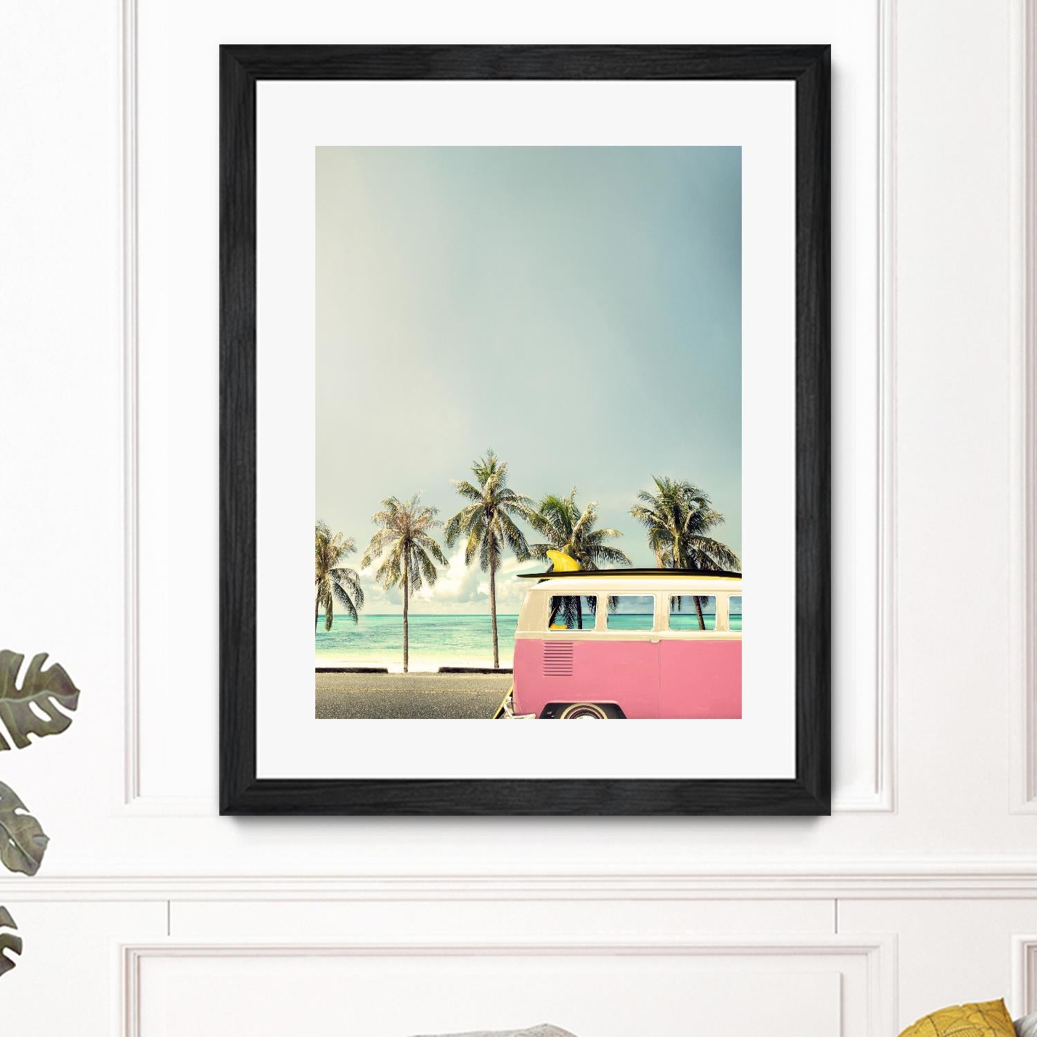 Surf Bus Pink by Design Fabrikken on GIANT ART - multi coastal, landscapes, photography, beaches, cars, ocean, palm trees, surfing, tropical, transportation
