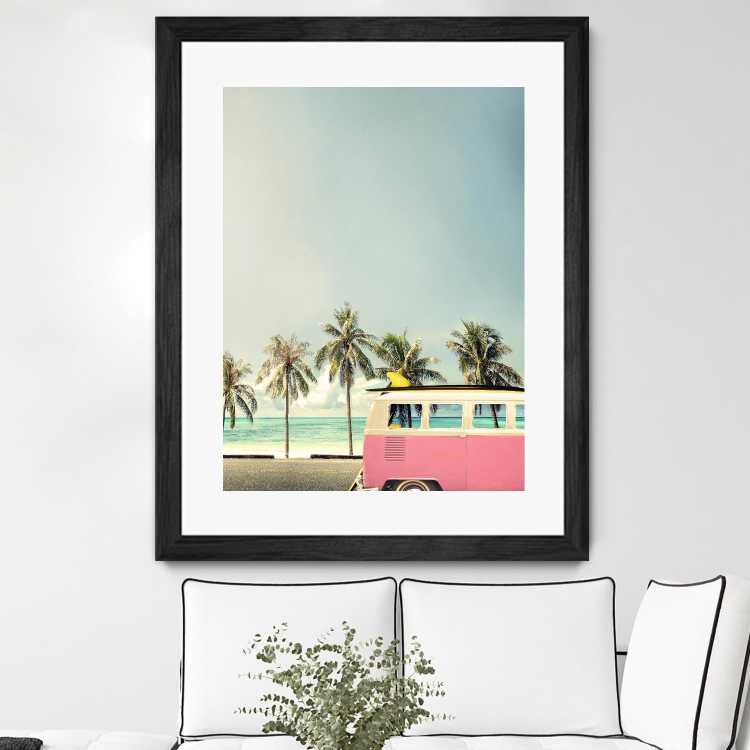 Surf Bus Pink by Design Fabrikken on GIANT ART - multi coastal, landscapes, photography, beaches, cars, ocean, palm trees, surfing, tropical, transportation