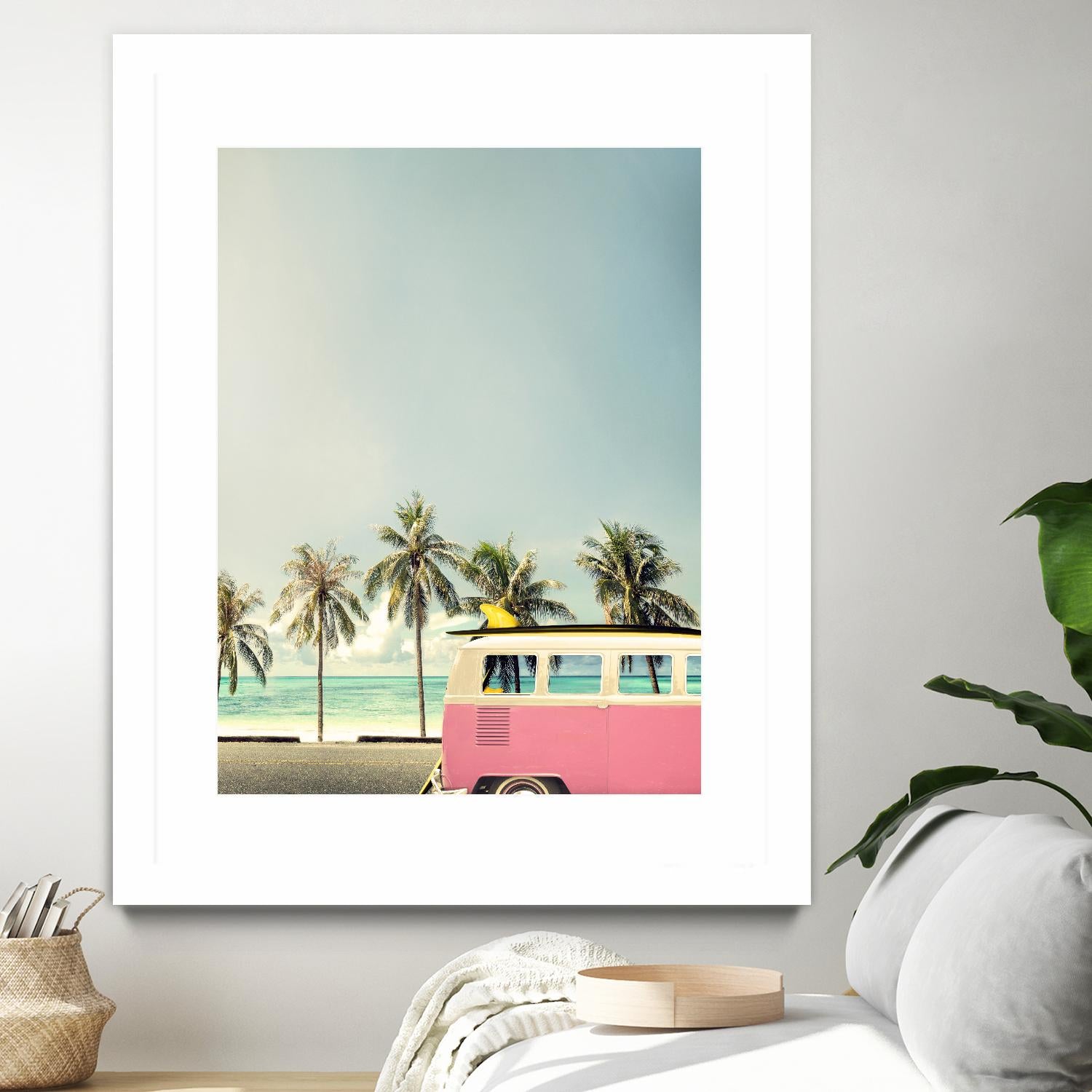 Surf Bus Pink by Design Fabrikken on GIANT ART - multi coastal, landscapes, photography, beaches, cars, ocean, palm trees, surfing, tropical, transportation