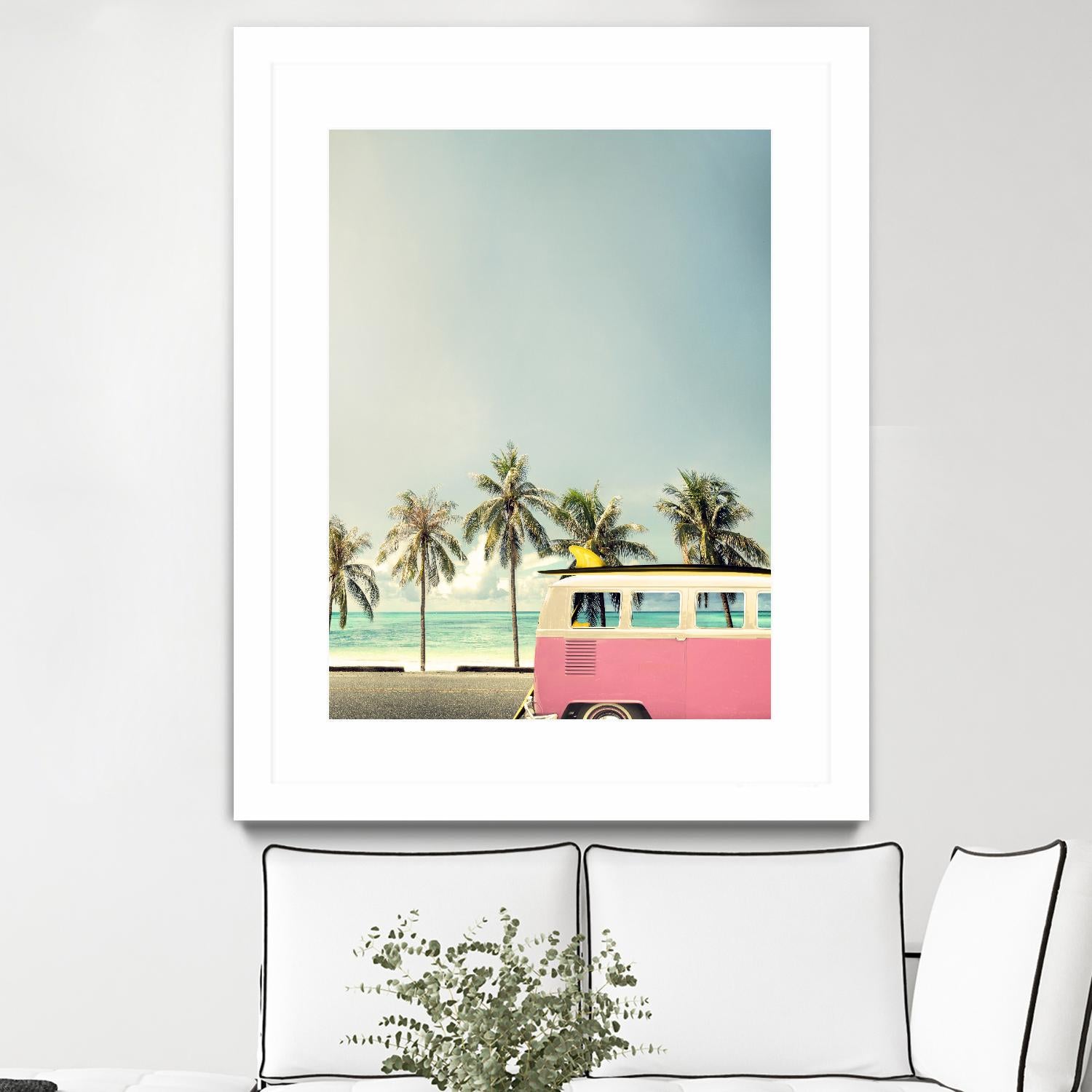 Surf Bus Pink by Design Fabrikken on GIANT ART - multi coastal, landscapes, photography, beaches, cars, ocean, palm trees, surfing, tropical, transportation