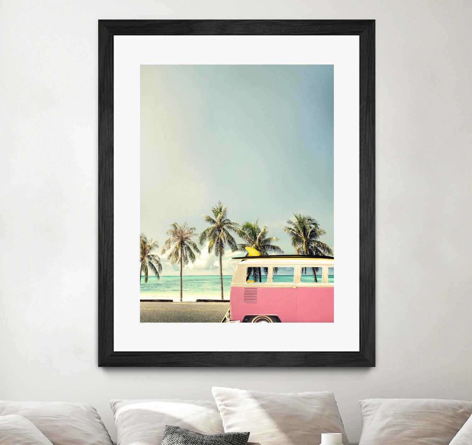 Surf Bus Pink by Design Fabrikken on GIANT ART - multi coastal, landscapes, photography, beaches, cars, ocean, palm trees, surfing, tropical, transportation