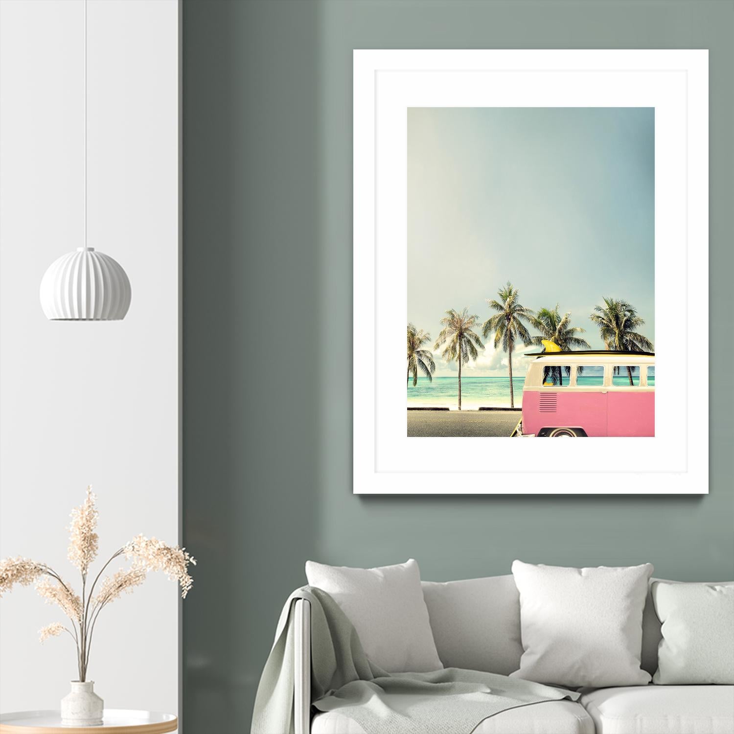 Surf Bus Pink by Design Fabrikken on GIANT ART - multi coastal, landscapes, photography, beaches, cars, ocean, palm trees, surfing, tropical, transportation