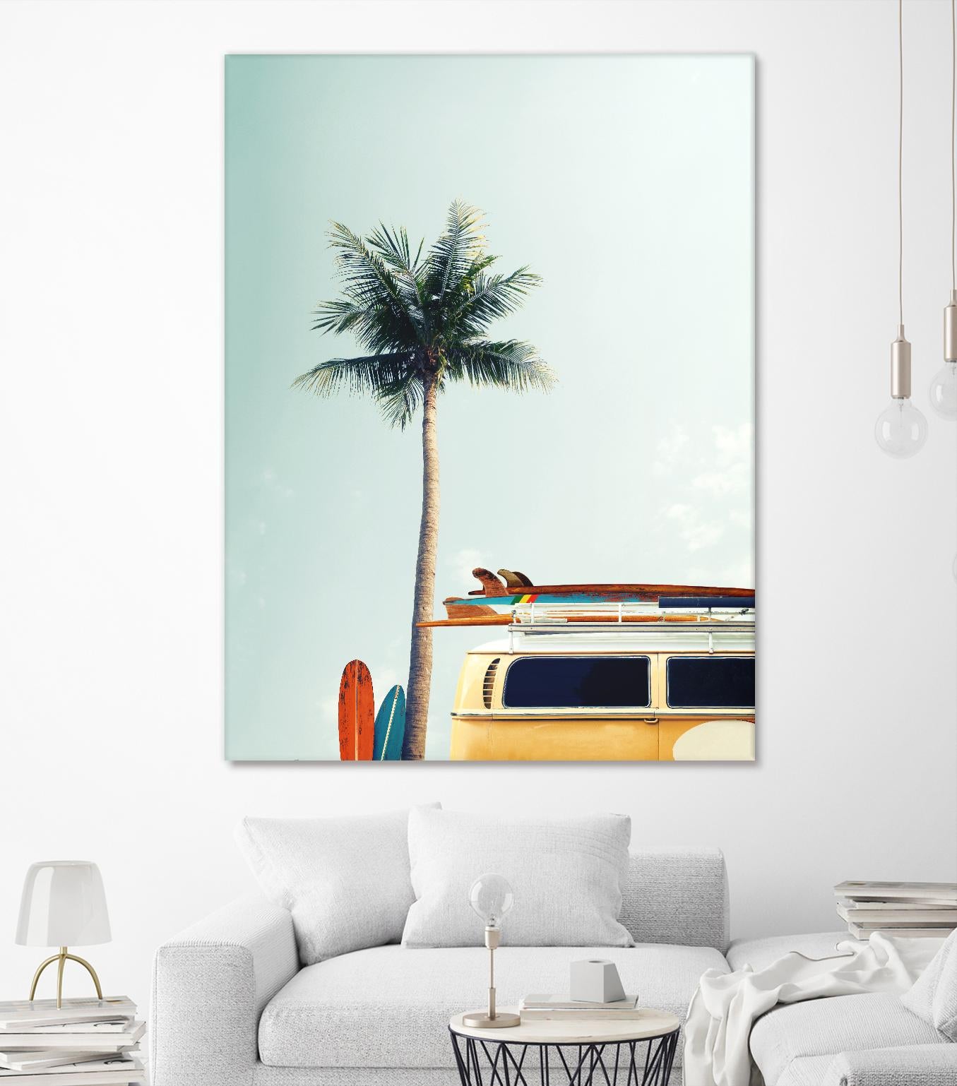 Surf Bus Yellow by Design Fabrikken on GIANT ART - multi coastal, landscapes, photography, beaches, cars, palm trees, surfing, tropical, transportation