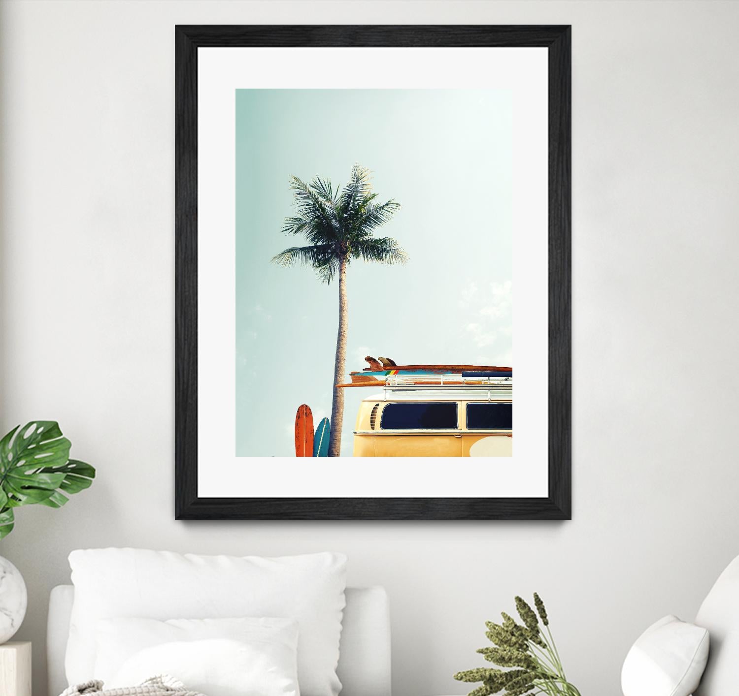 Surf Bus Yellow by Design Fabrikken on GIANT ART - multi coastal, landscapes, photography, beaches, cars, palm trees, surfing, tropical, transportation