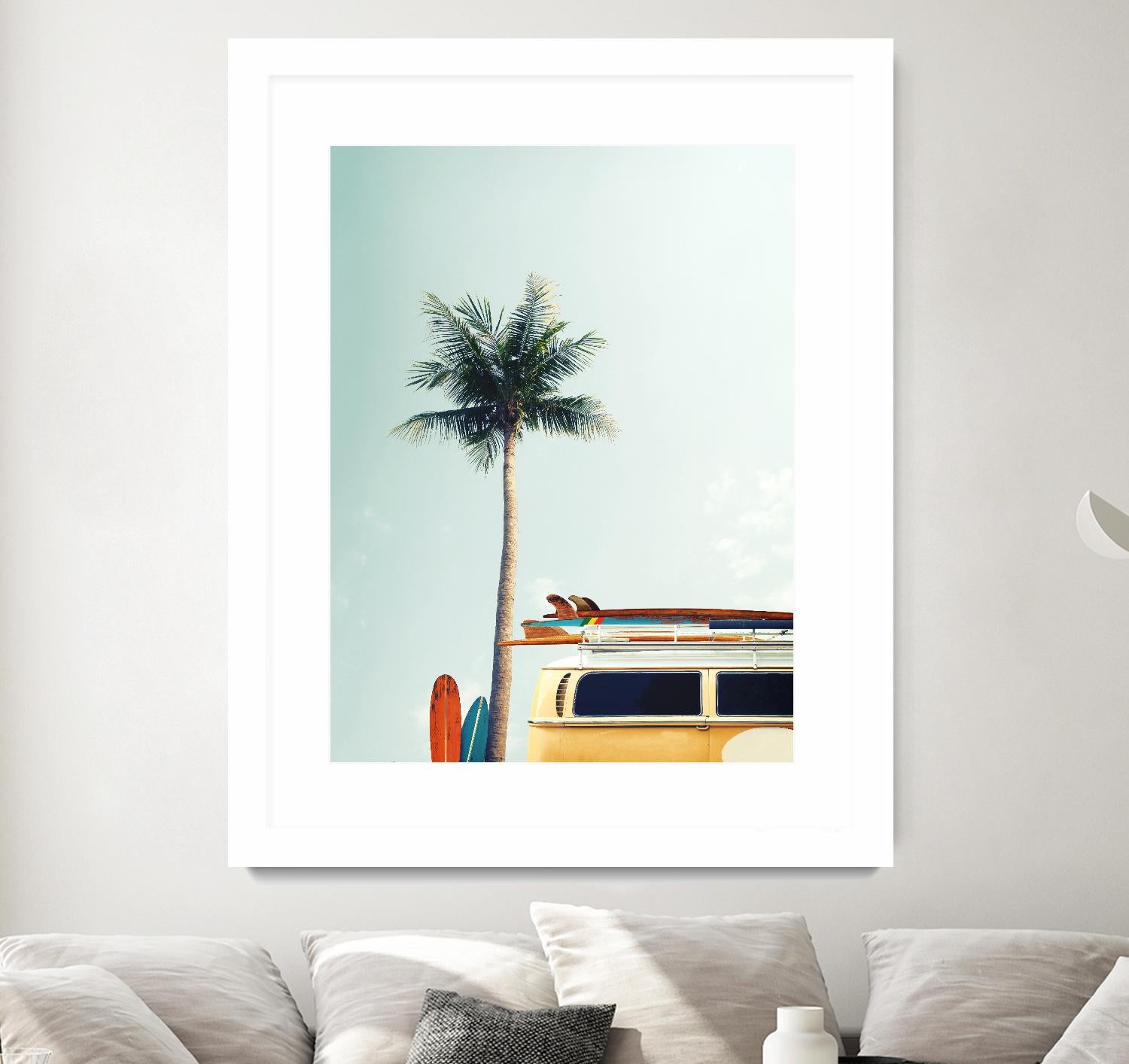 Surf Bus Yellow by Design Fabrikken on GIANT ART - multi coastal, landscapes, photography, beaches, cars, palm trees, surfing, tropical, transportation